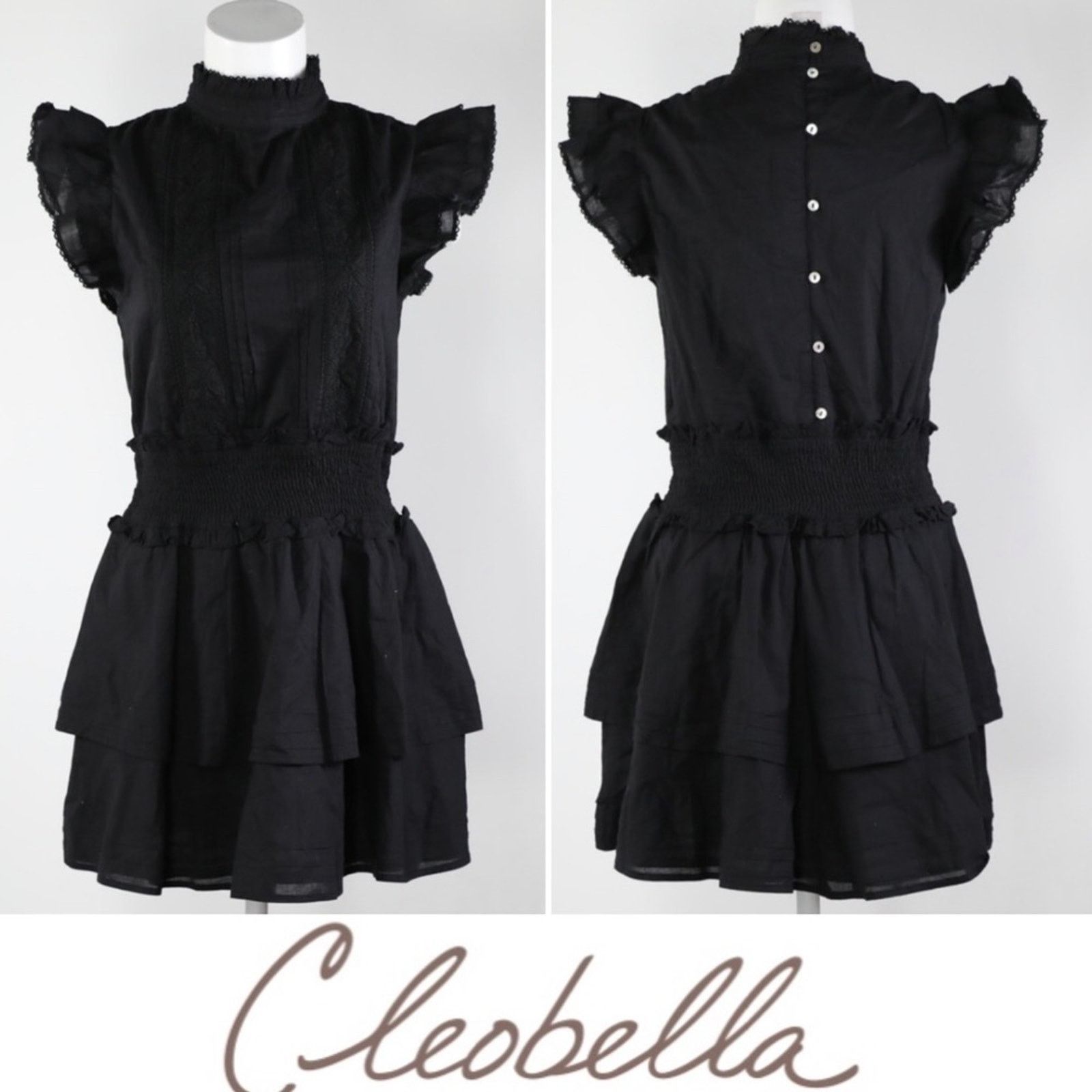 Image of Cleobella Womens Versailles Dress Size Small Black Linen