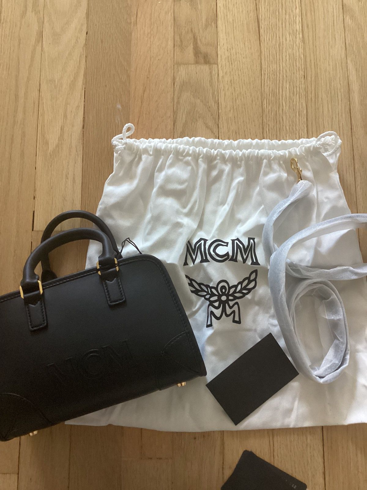MCM NWT MCM Aren Mini Crossbody Black Leather Logo Embossed Bag Size ONE SIZE - 10 Thumbnail