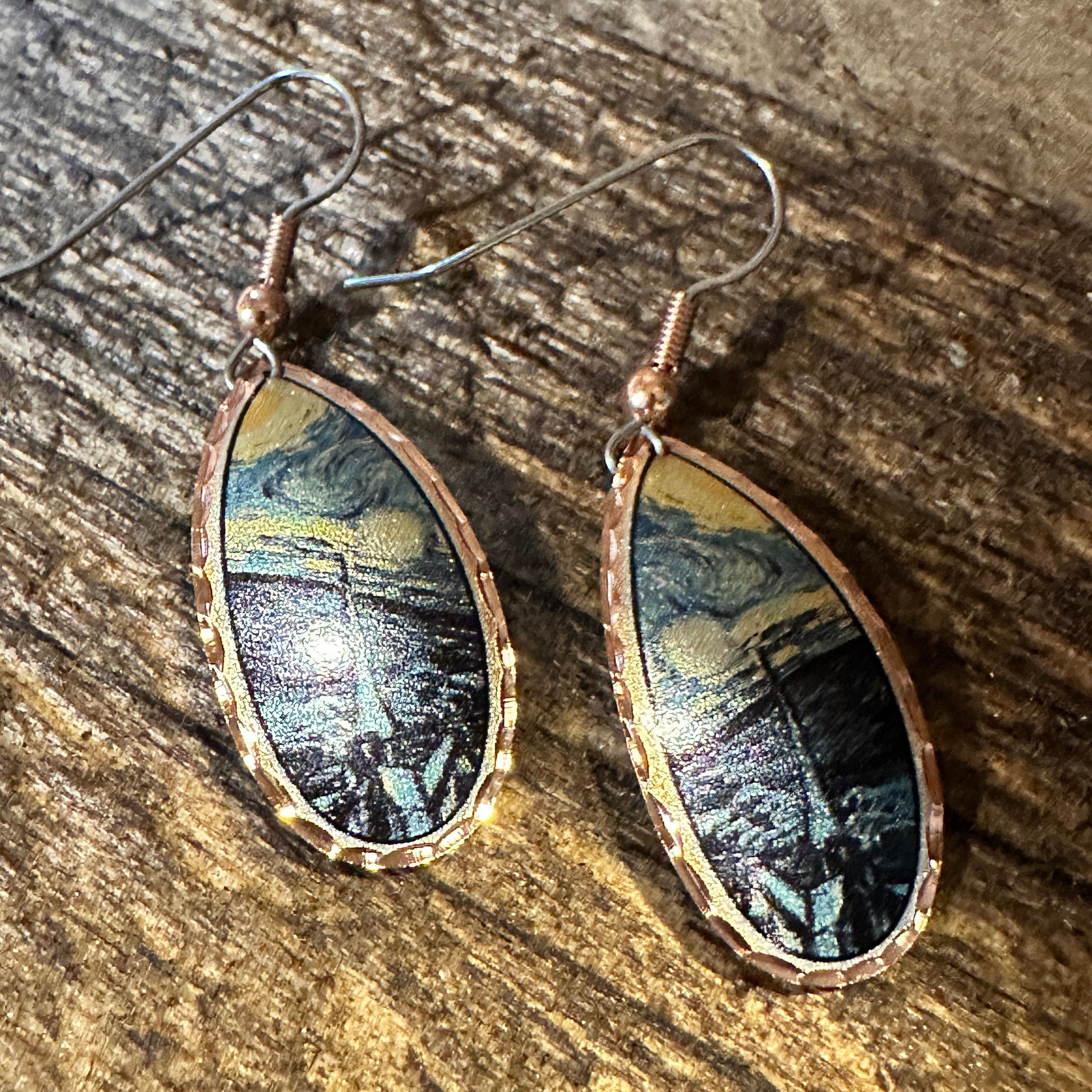 Other Handmade Boho Copper Earrings, Diamond Cut Van Gogh Starry N Size ONE SIZE - 5 Thumbnail