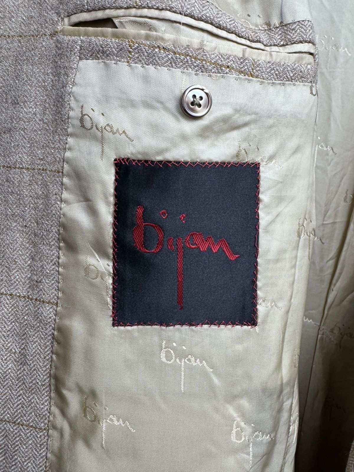 BIJAN Bijan one hundred % beige checkered 2 button blazer Size 44R - 9 Thumbnail