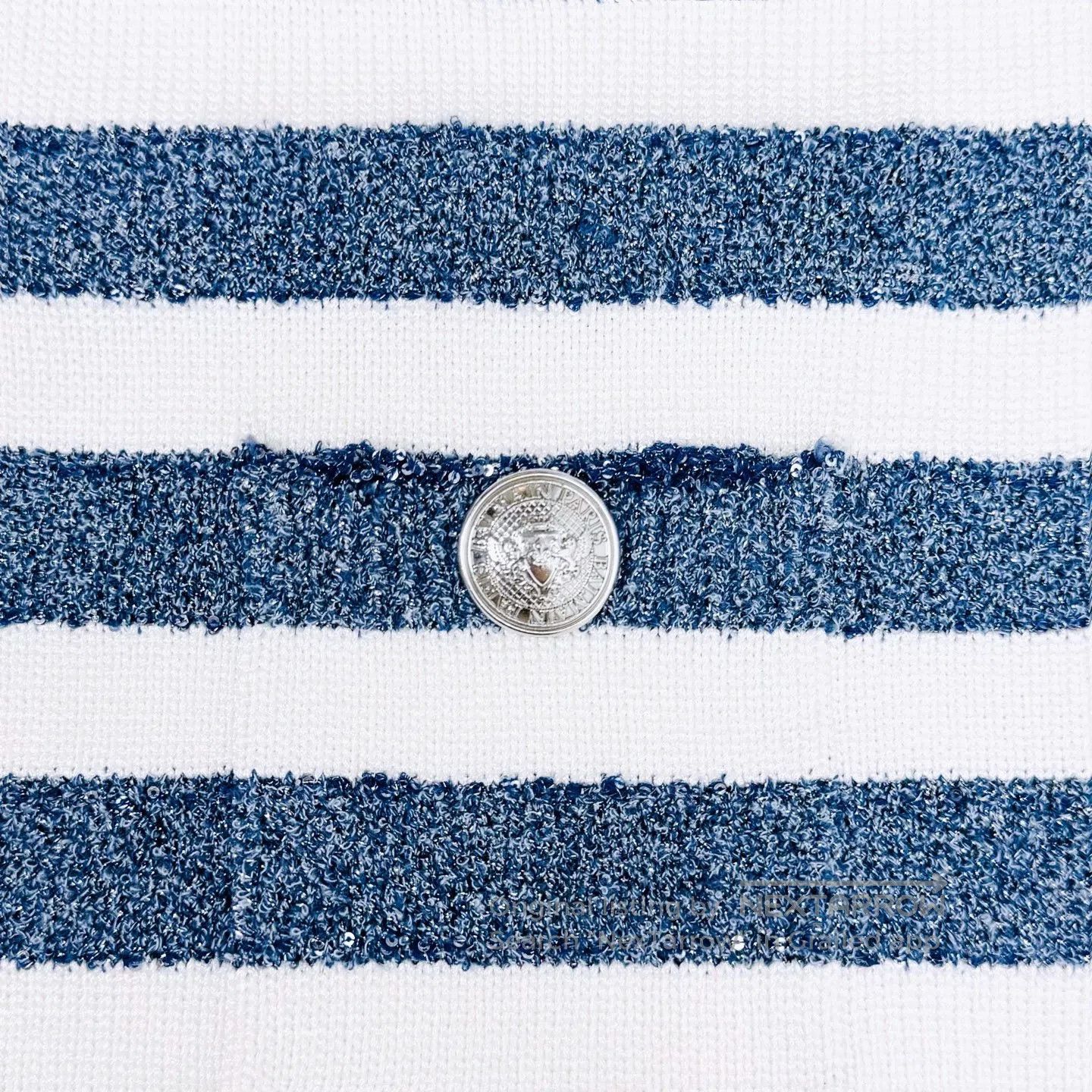 Balmain BALMAIN Navy and White Striped Lion Silver Buckle Glitter Size M / US 6-8 / IT 42-44 - 4 Thumbnail