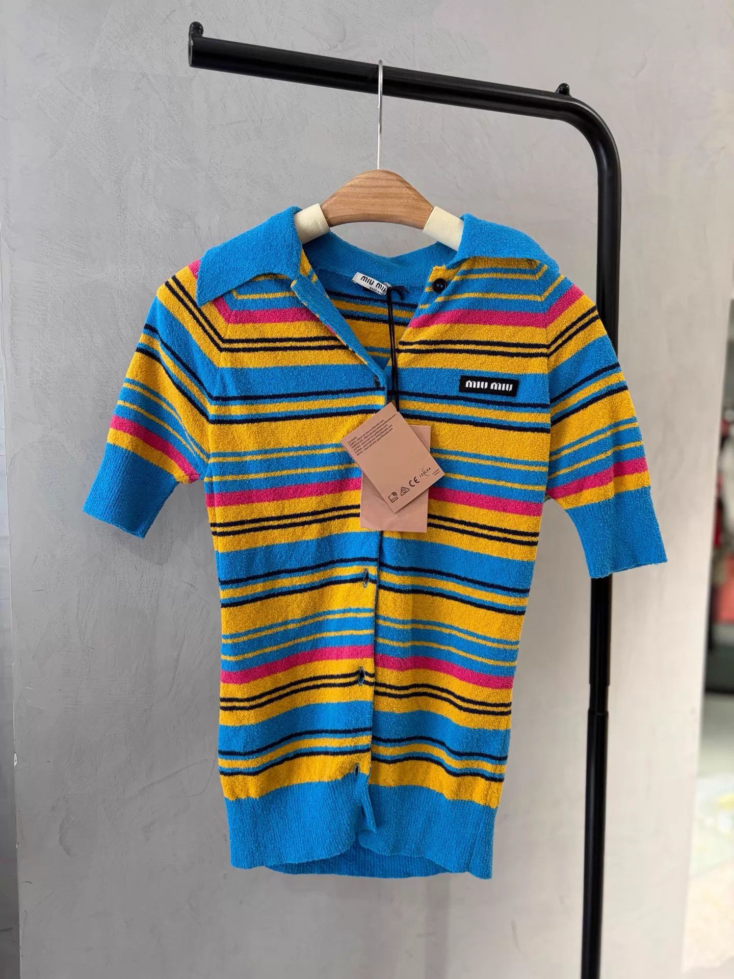 Miu Miu Miu Miu 24 Terry Cloth Color Stripe Knit Short Sleeve 38 Size XS / US 0-2 / IT 36-38 - 1 Thumbnail
