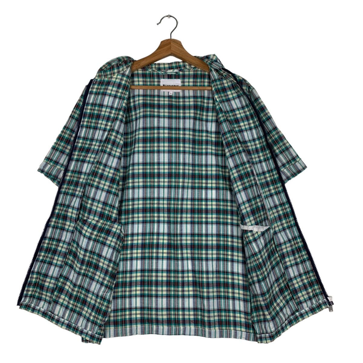 Converse CONVERSE GREEN CHECKED SHORT SLEEVE HOODIES JACKET #0196-C10 Size US L / EU 52-54 / 3 - 13 Thumbnail