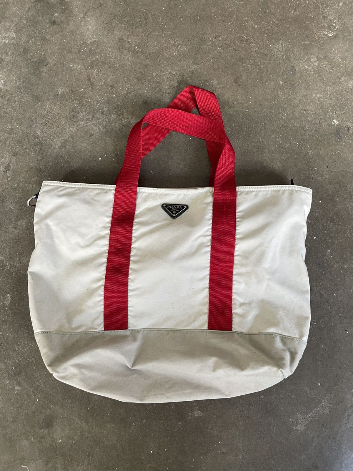Prada Prada White Tessuto Tote Bag Red Nylon Cloth Size ONE SIZE - 1 Thumbnail