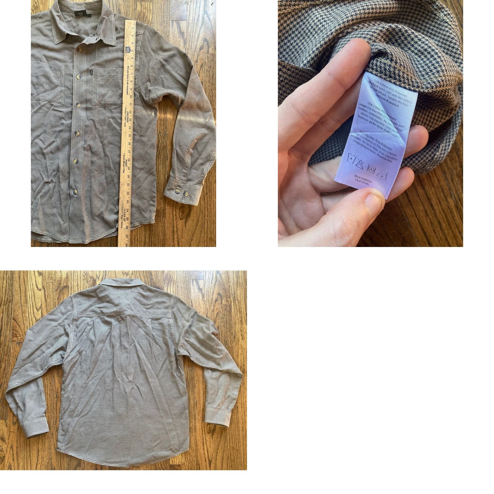 KAVU KAVU Mens Medium Button Up Shirt Long Sleeve Cotton Houndstooth Brown Size US M / EU 48-50 / 2 - 8 Thumbnail