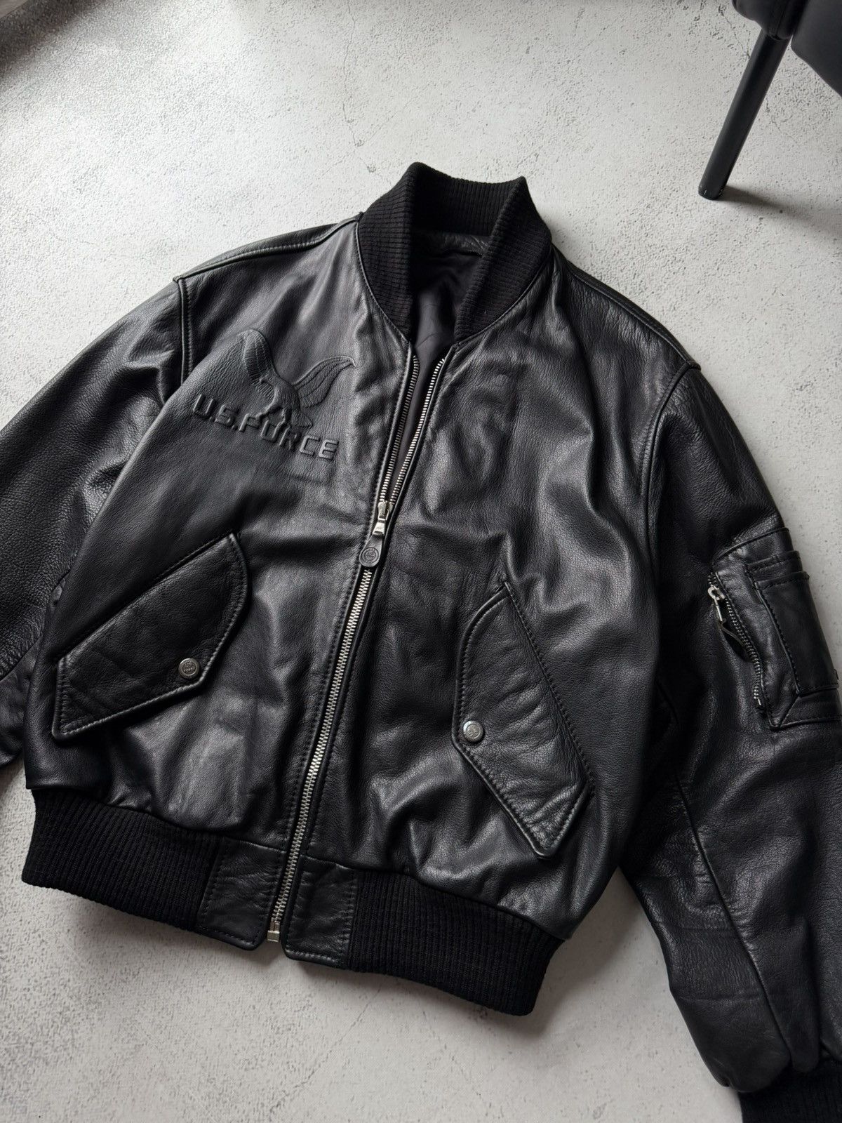 Leather U.S. Force Air Flying MA1 Aviator Leather Army Jacket Bomber Size US L / EU 52-54 / 3 - 5 Thumbnail
