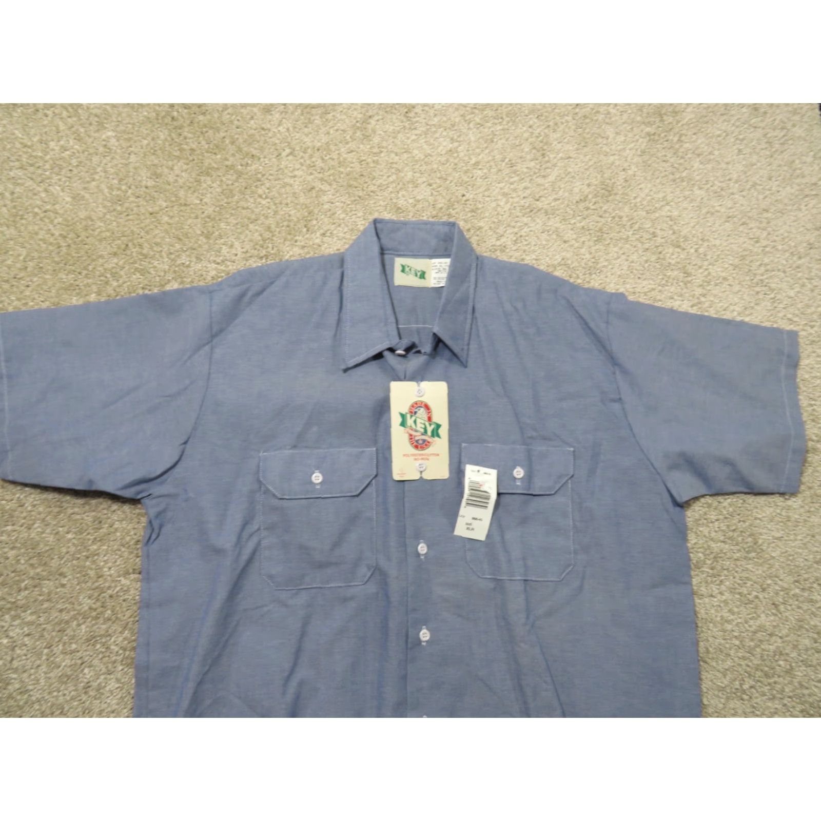 Vintage VINTAGE Key Apparel Shirt Men's XL Short Sleeve Button Up Blue USA Made Size US XL / EU 56 / 4 - 3 Thumbnail