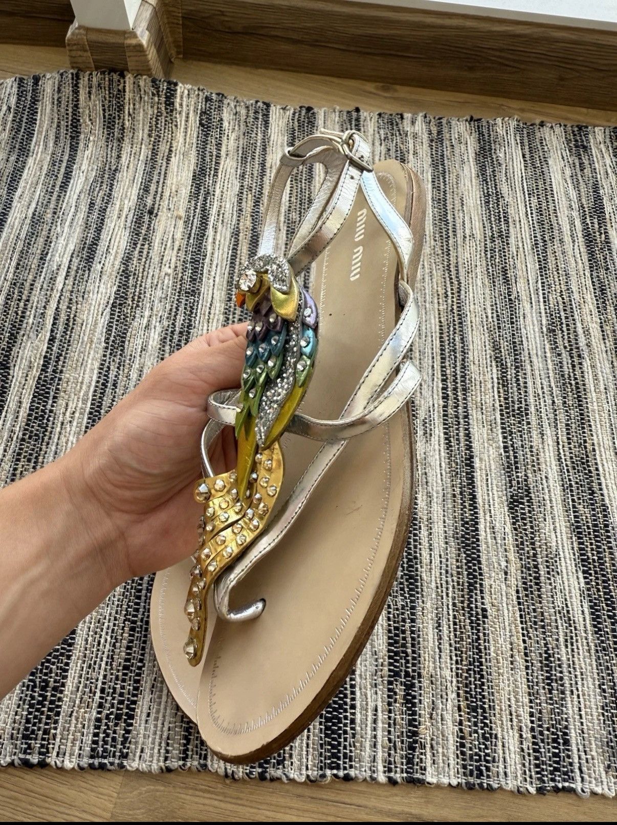Miu Miu Miu Miu Leather Crystal Sandals Crystal Embellished Parrot Size US 7 / IT 37 - 12 Thumbnail