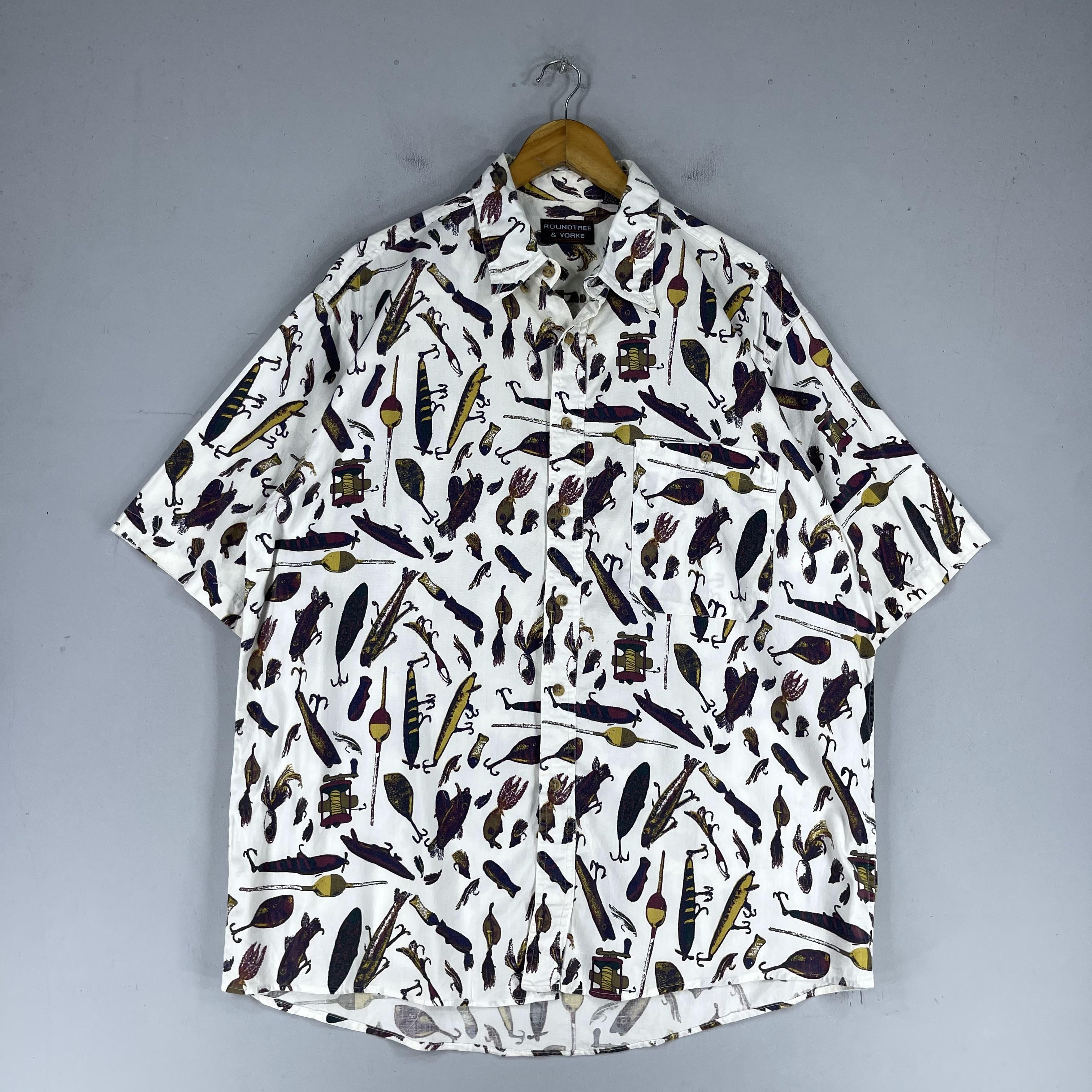 Japanese Brand × Vintage Vintage 90s Pop Art Fishing Equipment Button Up Shirt Size US L / EU 52-54 / 3 - 4 Thumbnail