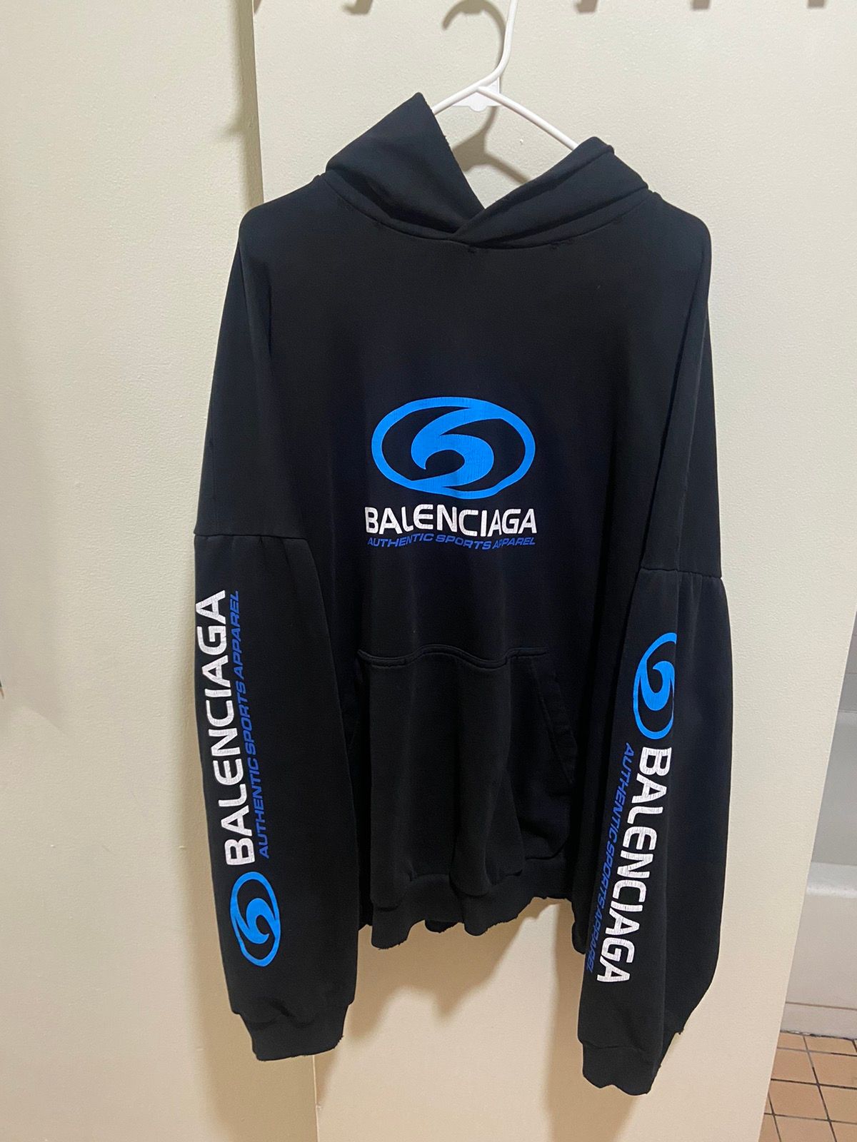 Pre-owned Balenciaga 2024  Cracked Surfer Hoodie In Black/blue