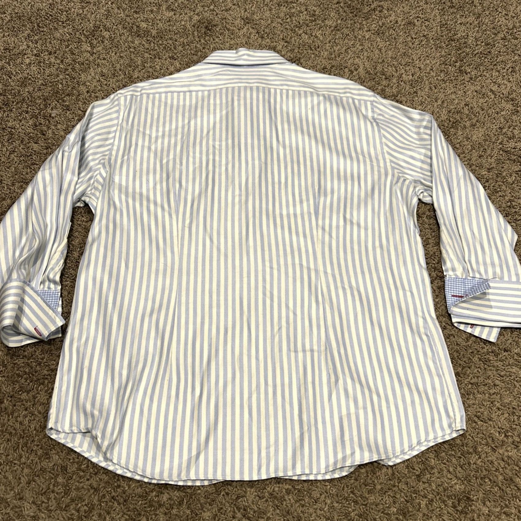 Vintage Rufus Dress Shirt Mens XL Blue White Striped Button Up USA Made Cotton Long Sleeve Collared Spread Barrel Cuff Vintage No Size 46R - 3 Thumbnail