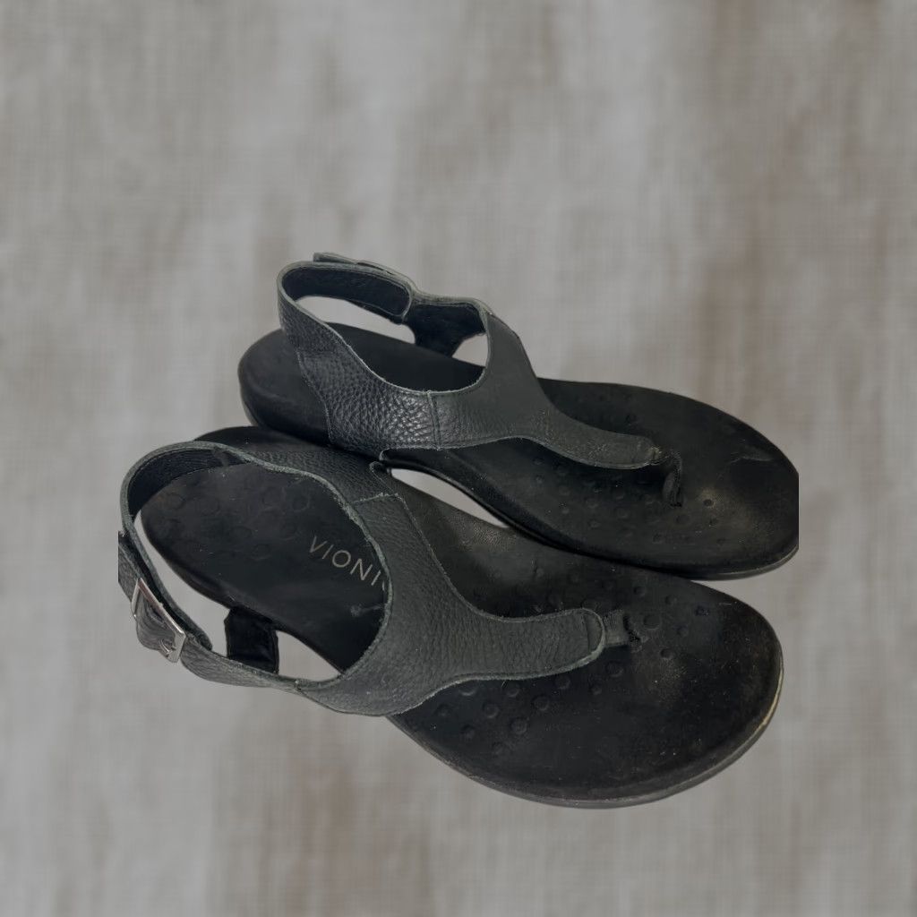 Vionic Vionic Terra Sandals Womens 9.5 Black Leather Comfort Casual Thong Summer Beach Women Flat Heel Size US 10 / IT 40 - 1 Thumbnail