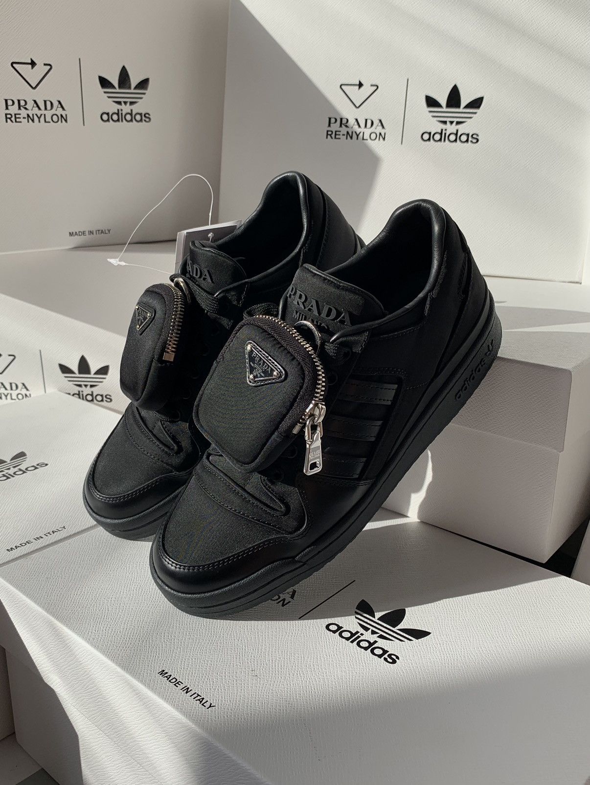 image of 2021 Prada X Adidas Forum Low Re-Nylon Shoes in Black, Men's (Size 9)