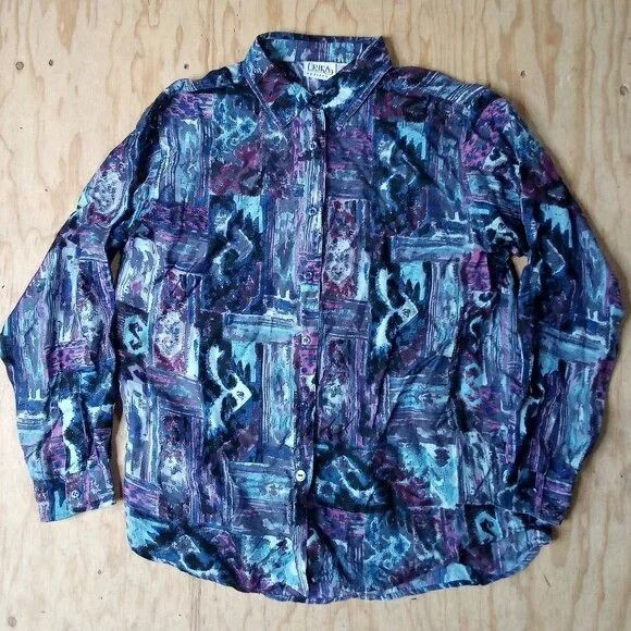 Vintage Vintage Erika Petites Abstract Pattern Silk Button Shirt Size S / US 4 / IT 40 - 2 Thumbnail