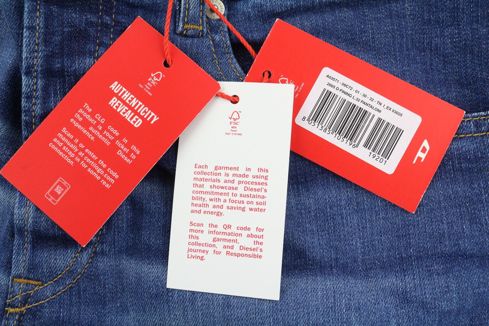 Diesel 2005 D-FINING 09C72 W30/L32 Regular Tapered Jeans 40917 Size US 30 / EU 46 - 8 Thumbnail