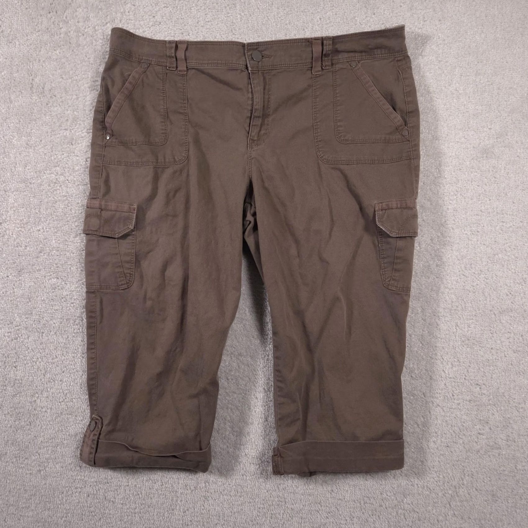 Gloria Vanderbilt Gloria Vanderbilt Capri Pants Womens 14P Brown Cargo Stretch Casual Pants Twill Cotton Spandex Zip Button Pockets Capris Womens 14P Brown Casual Size 36" / US 14 / IT 50 - 2 Thumbnail