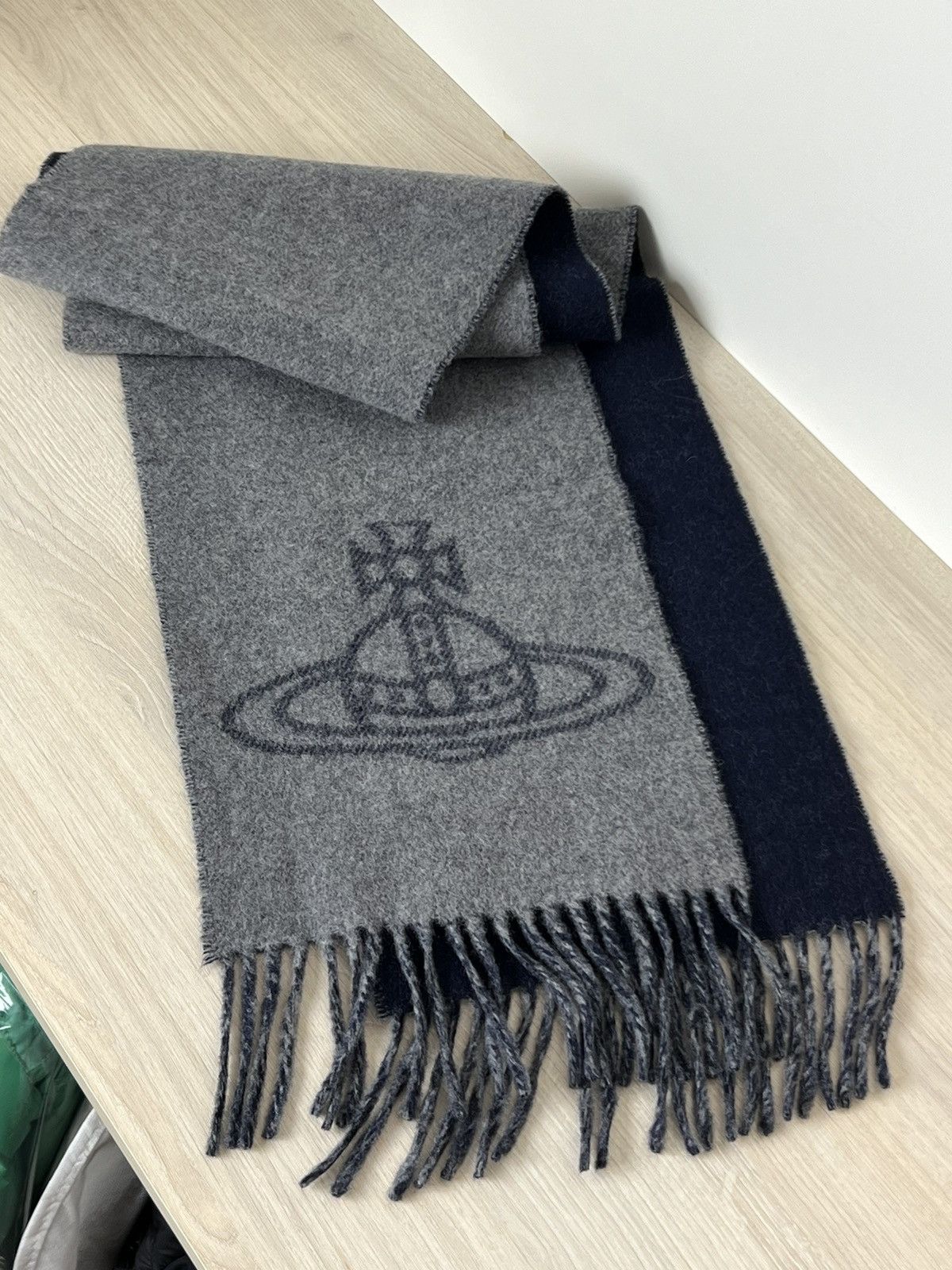 Vivienne Westwood Vivienne Westwood Orb Logo Scarf - 100% Wool - Navy & Grey Size ONE SIZE - 2 Thumbnail