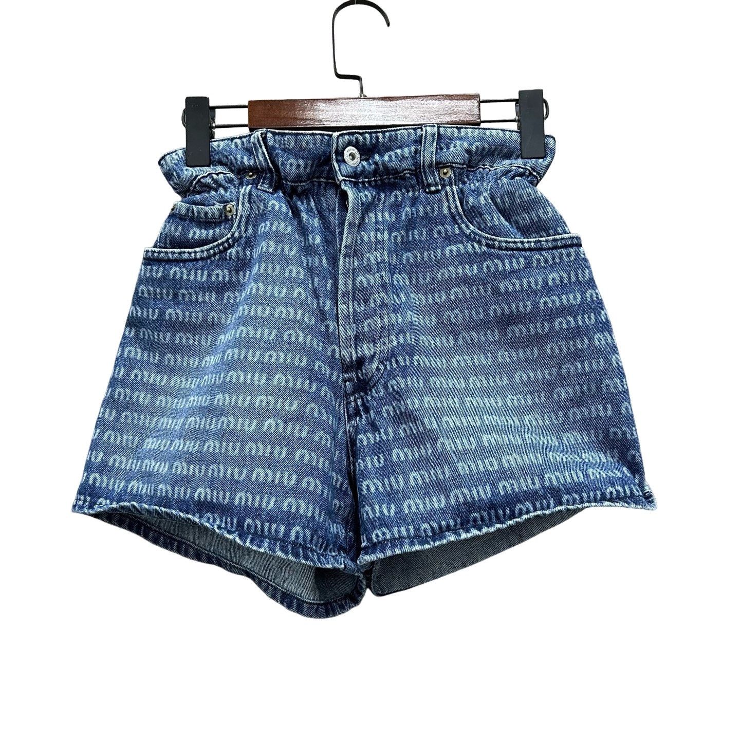 Miu Miu Miu Miu Logo Print Denim Shorts Size 24 Size 24" / US 00 / IT 34 - 1 Thumbnail