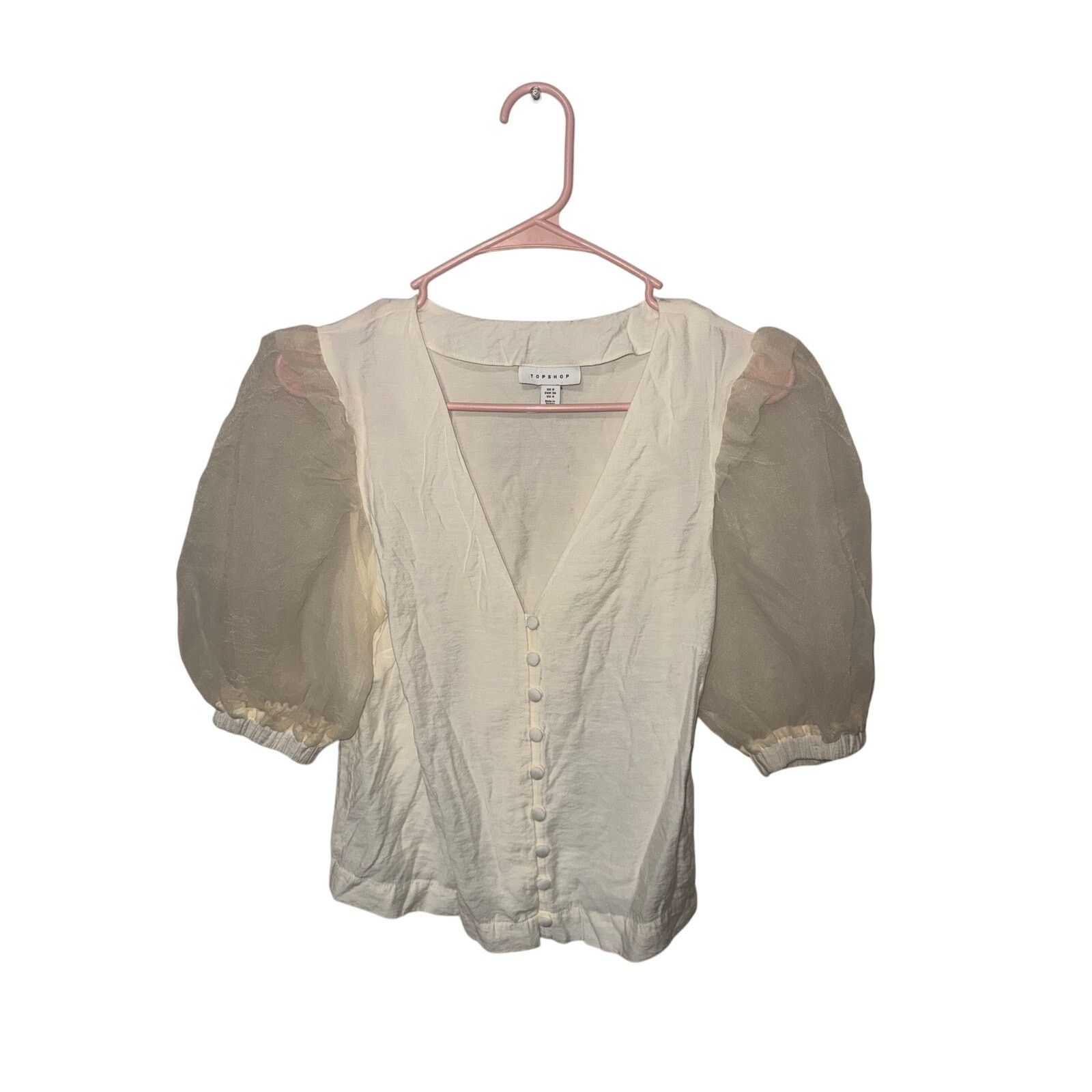 Topshop TopShop Ivory Organza Sleeve Button Blouse - Size 4 Size S / US 4 / IT 40 - 3 Thumbnail