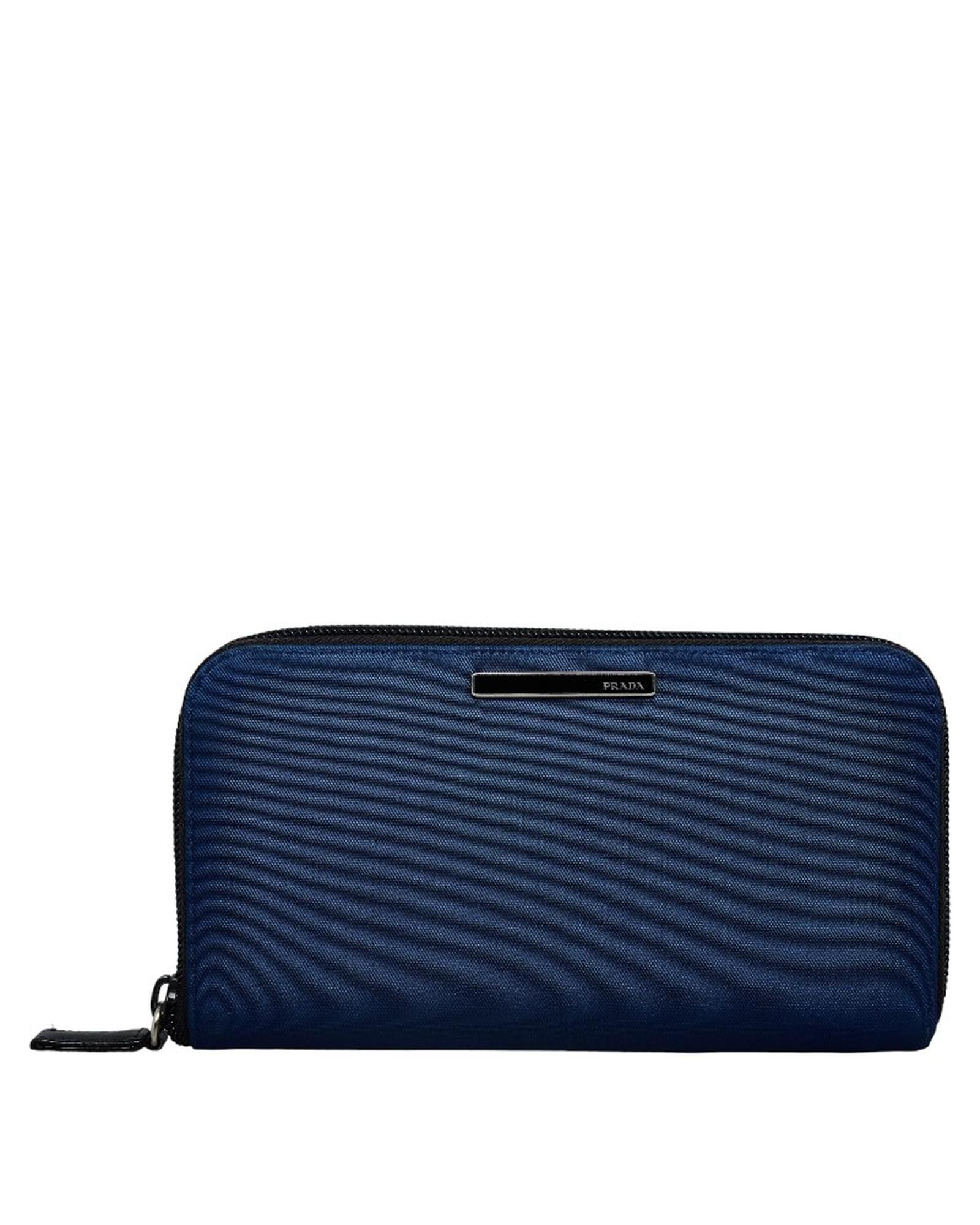 image of Prada Blue Zip Around Designer Wallet In Mint Condition, Women's