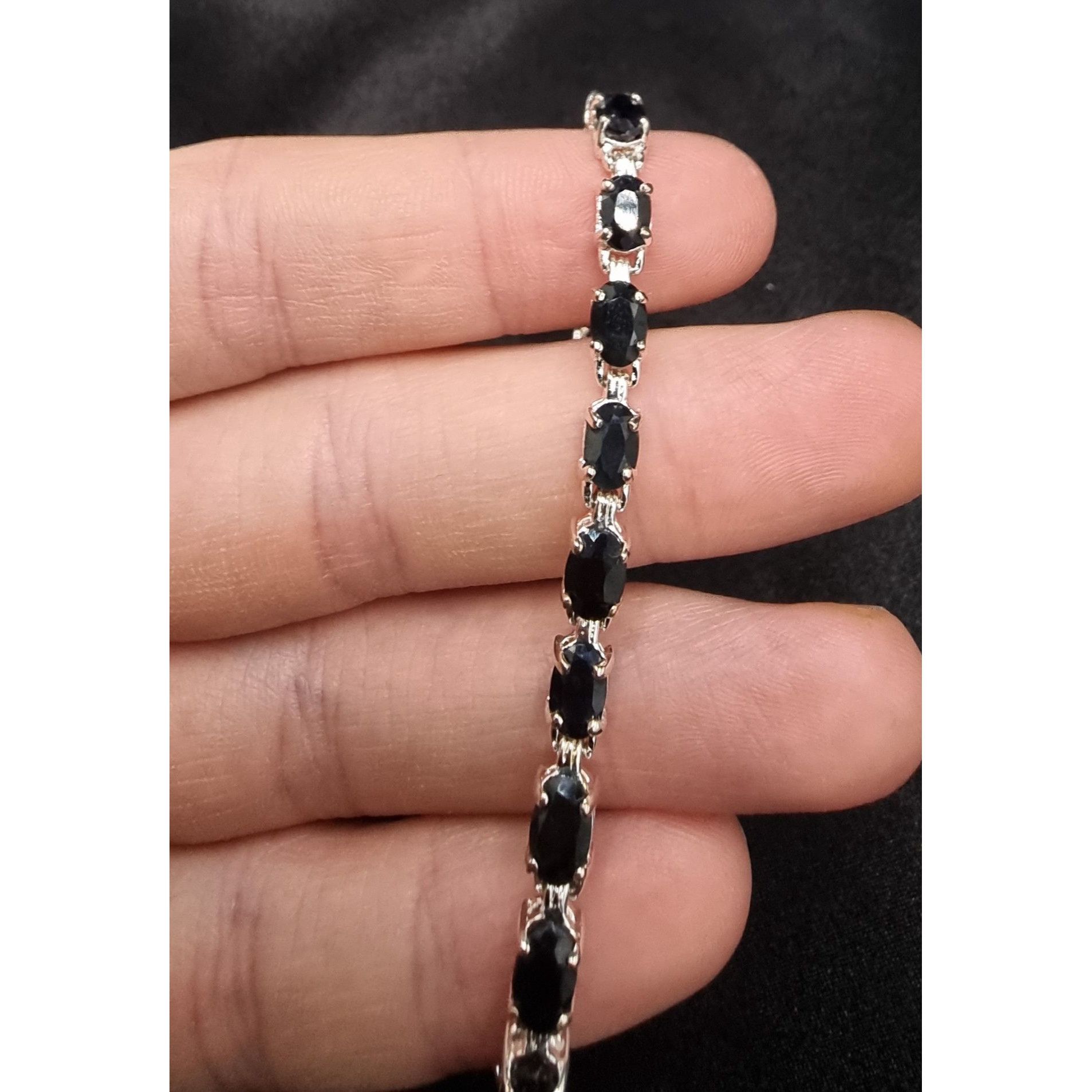 Vintage 925 Sterling Silver Lab-Created Black Sapphire Bracelet 7 In Size ONE SIZE - 2 Thumbnail