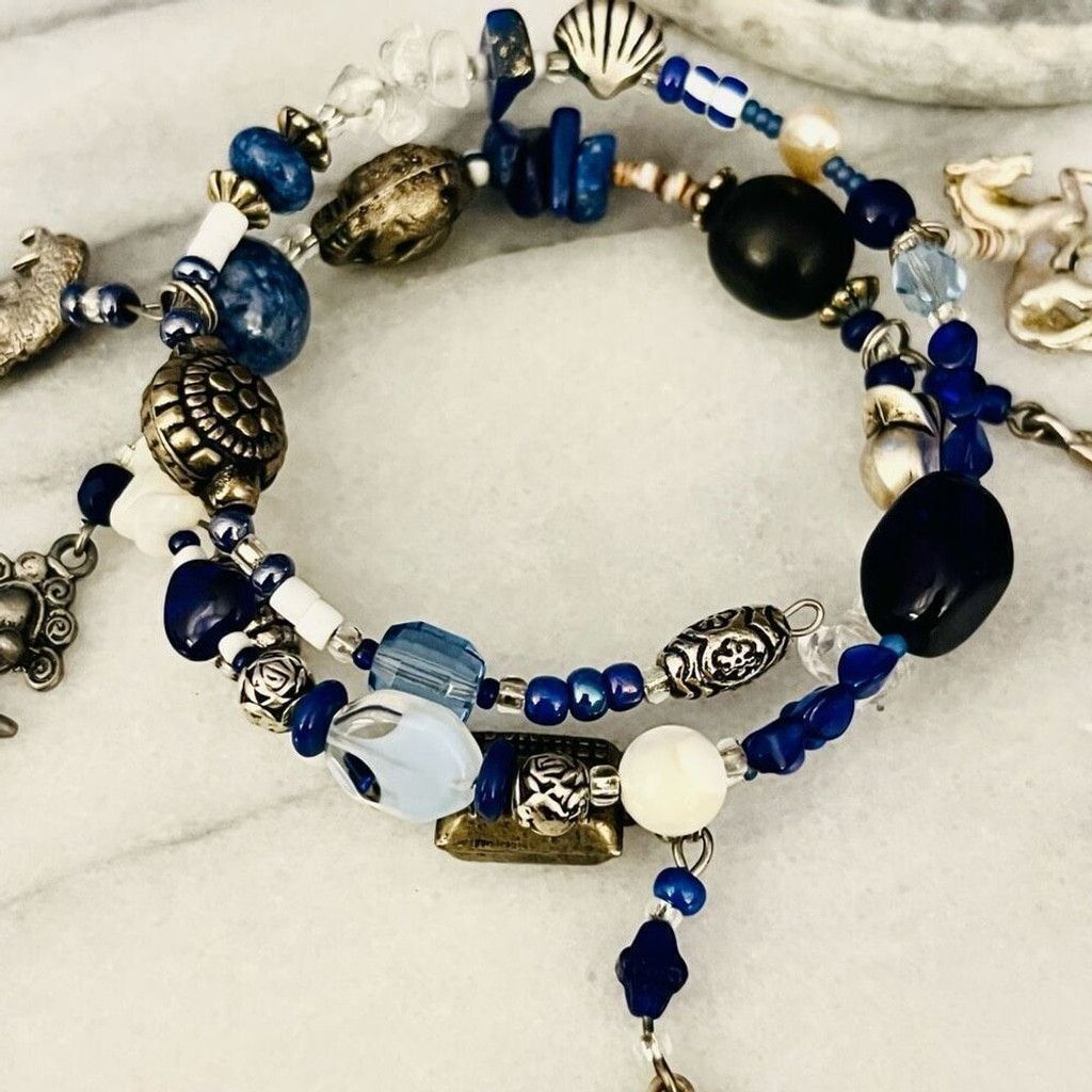 Jewelry Double Wrap Gemstone Bracelet Blue Beaded Size ONE SIZE - 5 Thumbnail