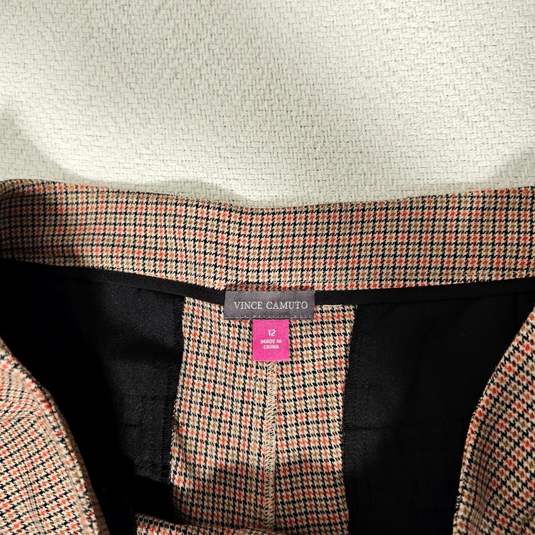 Vince Camuto Vince Camuto Dress Pants Women Houndstooth High Waist Straight Leg Beige Size 12 Regular Inseam 29 Beige Size 34" / US 12 / IT 48 - 3 Thumbnail