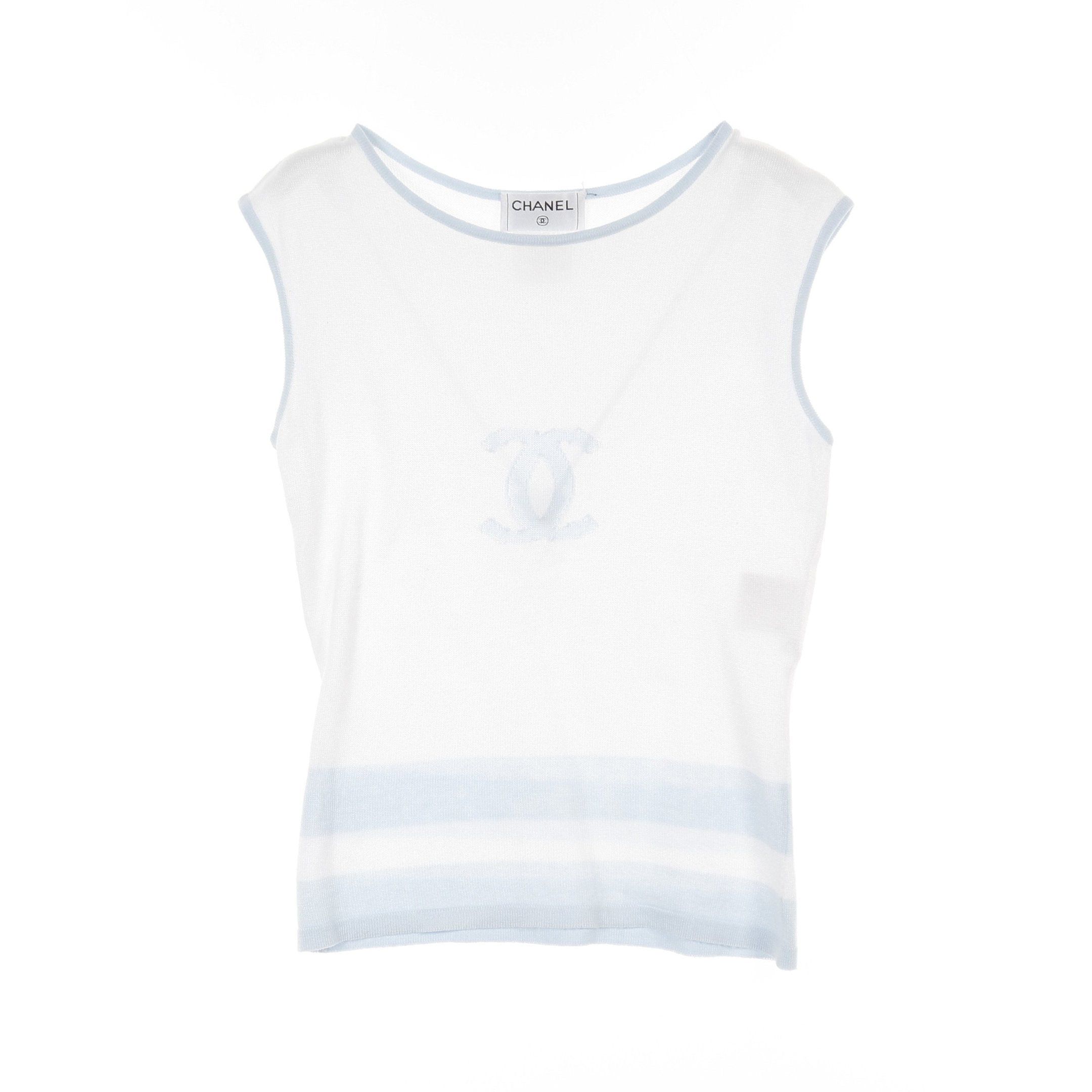 Chanel Chanel Coco Mark Vest Cotton White Light Blue Size ONE SIZE - 1 Thumbnail