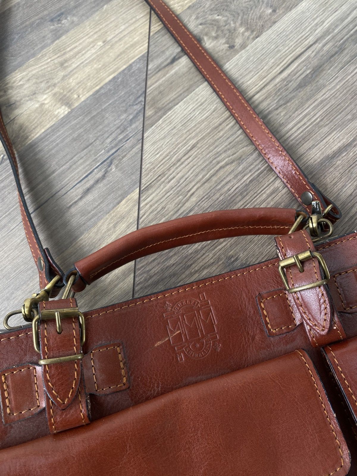 Designer Vintage Guelfi Ghibellini Heavy Brown Genuine Leather Bag Size ONE SIZE - 6 Thumbnail