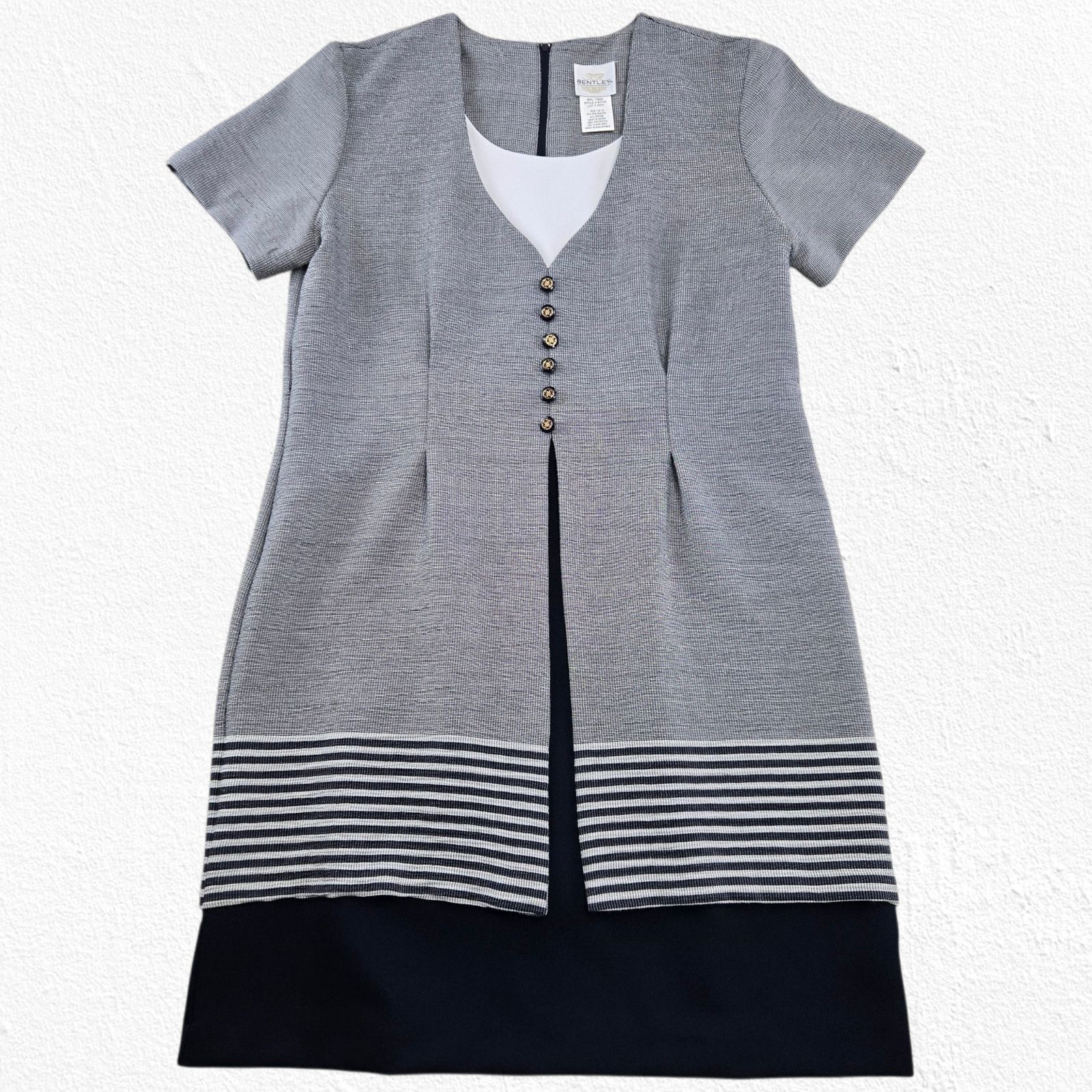 Vintage Vintage Navy Gray Houndstooth Office Dress Size Large Size L / US 10 / IT 46 - 2 Thumbnail