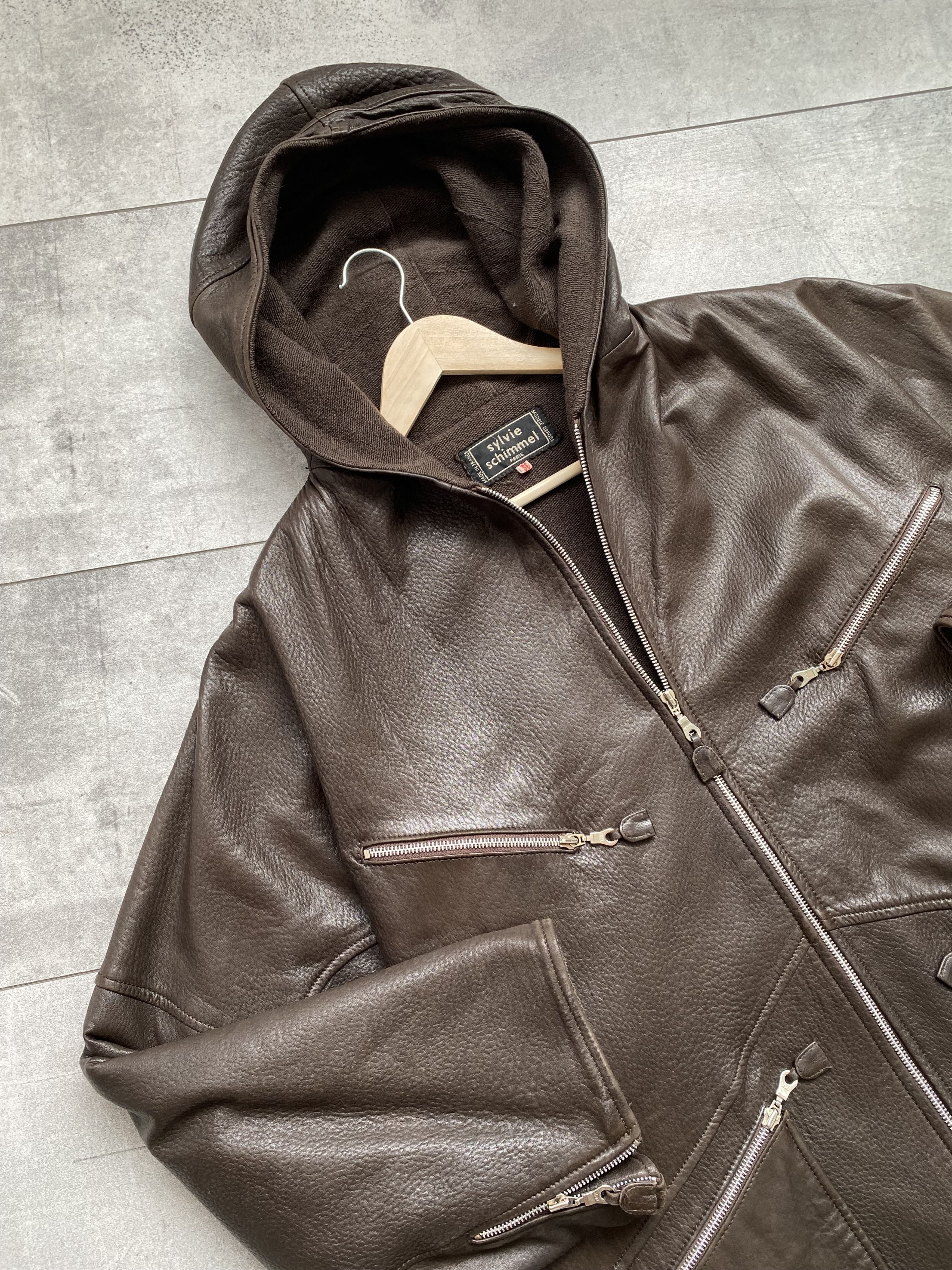 Other Sylvie Schimmel Paris Leather Hooded Oversized Jacket Size XS / US 0-2 / IT 36-38 - 4 Thumbnail