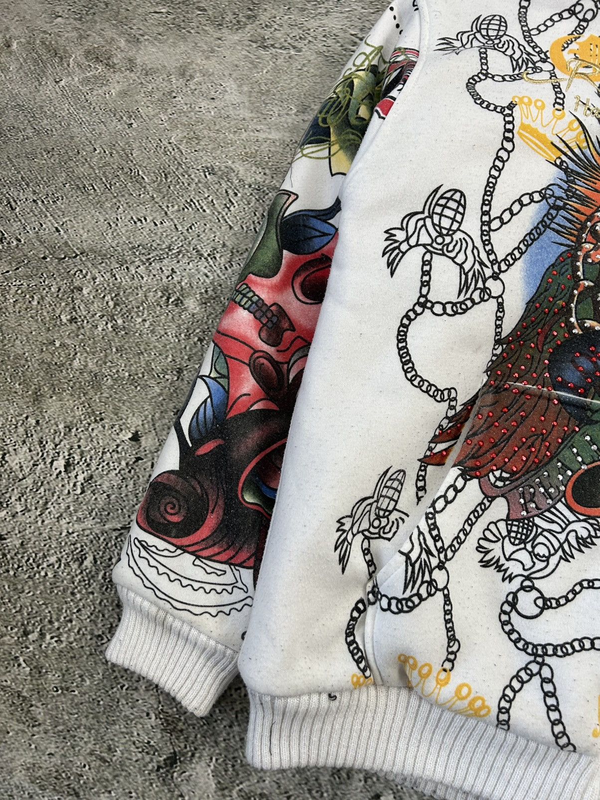 Really Point Y2K vintage zip hoodie white fur Ed Hardy