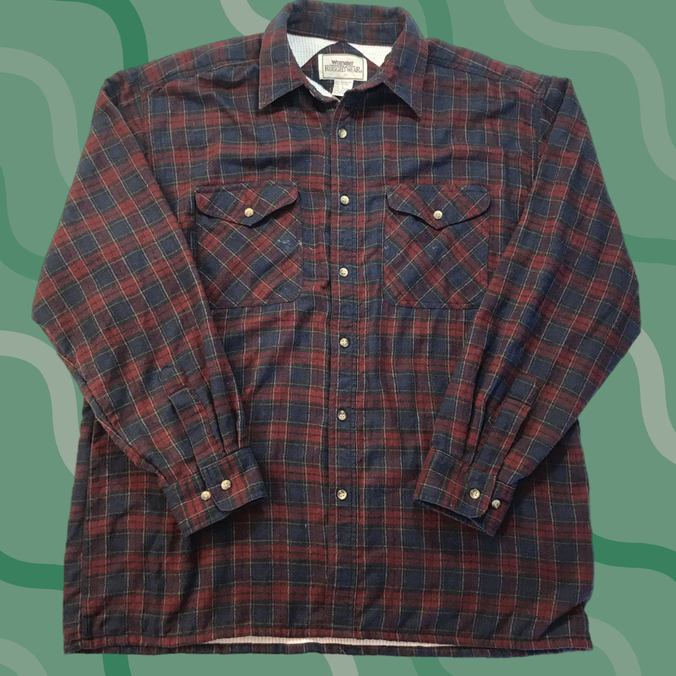 Wrangler Wrangler Mens Thermal Lined Flannel Long Sleeve Button Shirt Sz L Rugged Wear Size US L / EU 52-54 / 3 - 1 Thumbnail