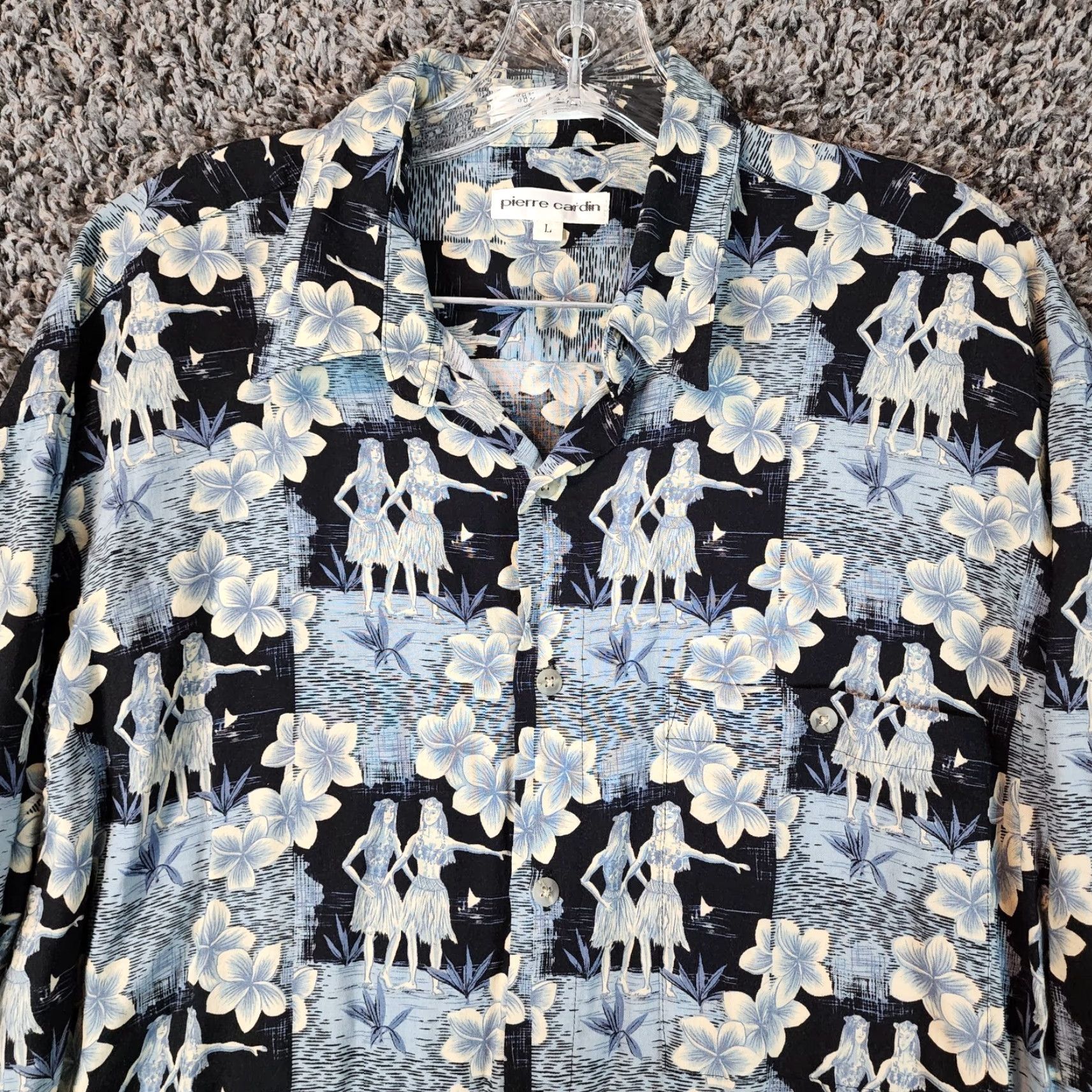 Pierre Cardin VINTAGE Pierre Cardin Shirt Men L Blue Hawaiian Button-Up 100% Rayon Adult Mens Short Sleeve Size US 33 - 4 Thumbnail