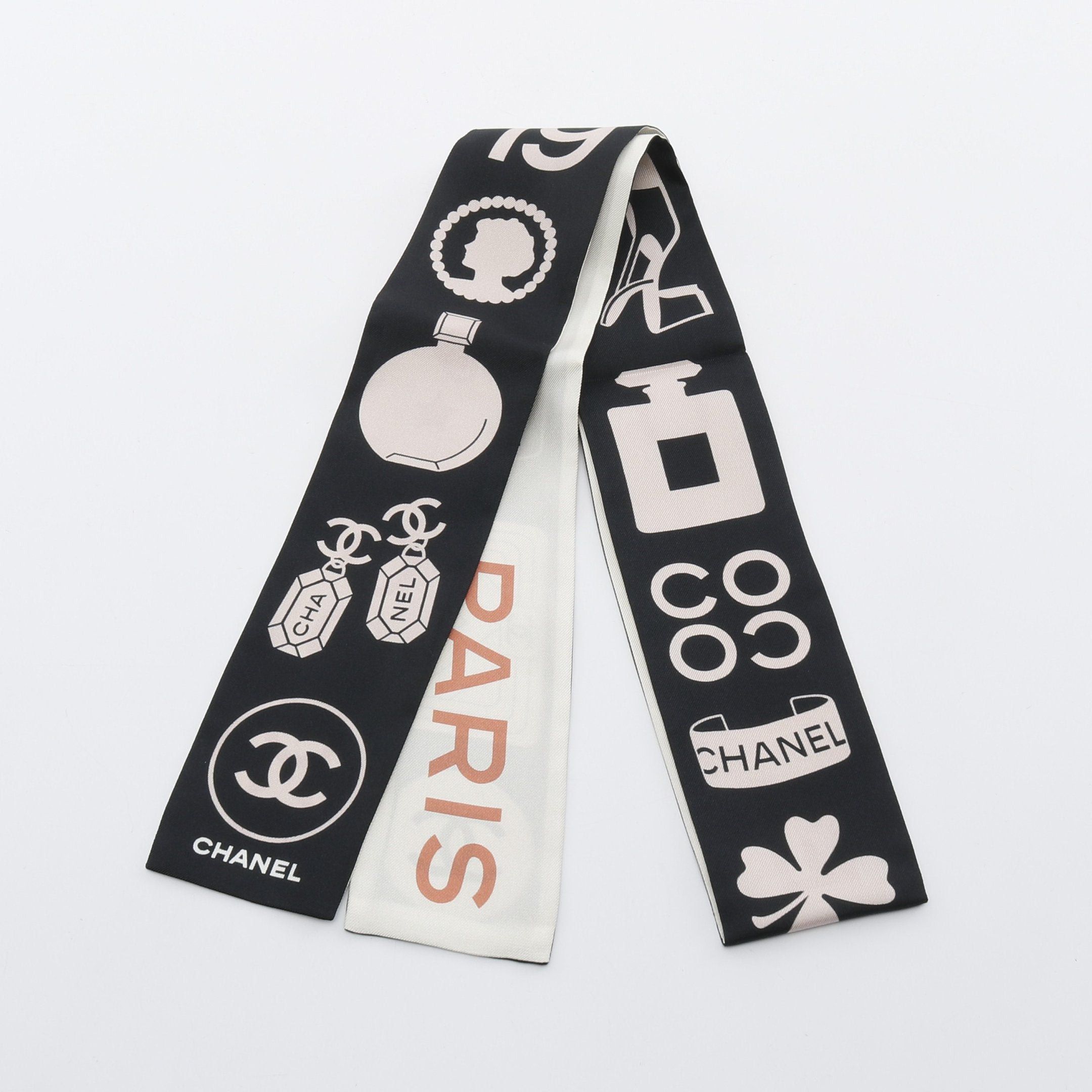 Chanel Chanel 31 Rue Cambon Icon Ribbon Scarf Silk Black Ivory Size ONE SIZE - 1 Thumbnail