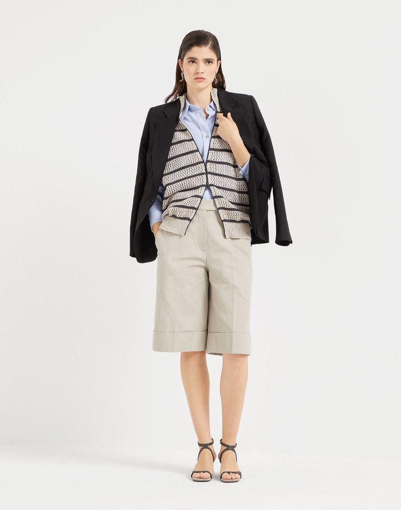 Brunello Cucinelli o1la1rc1a0326 Linen Dazzling Striped Net Cardigan Size L / US 10 / IT 46 - 5 Thumbnail