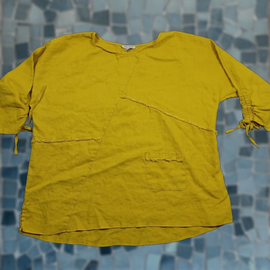 Vintage John Mark Blouse Womens Large Yellow Linen Solid Basic Preppy Classic Spring Fall Summer Winter Womens Size L / US 10 / IT 46 - 1 Thumbnail