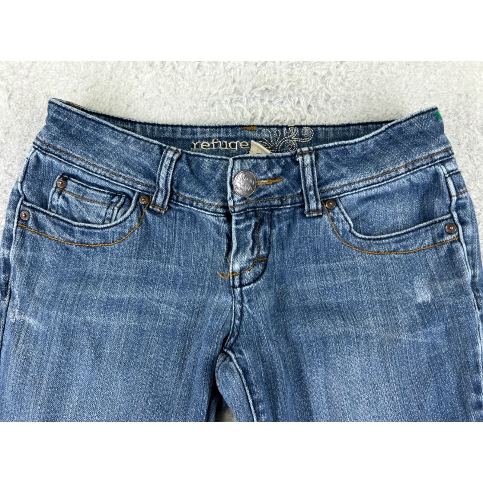 Denime Refuge Jeans Womens 3 Blue Denim Bootcut Flare Cotton 25x32 Denim Jeans Baggy Stretch Embroidered 5-Pocket solid Blue Ladies Size 26" / US 2 / IT 38 - 4 Thumbnail