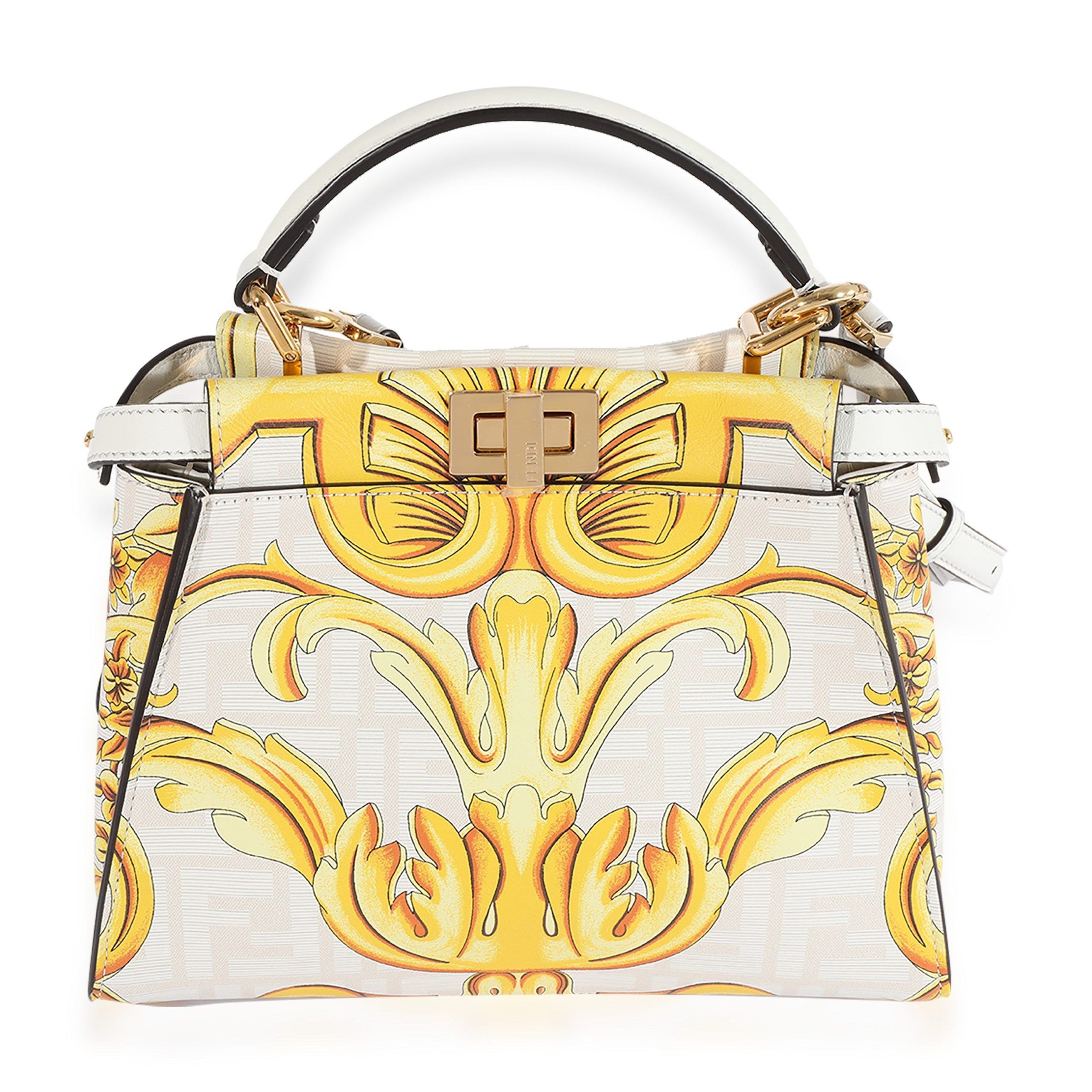 Fendi x Versace Fendace Gold Baroque & White FF Motif Mini Peekaboo