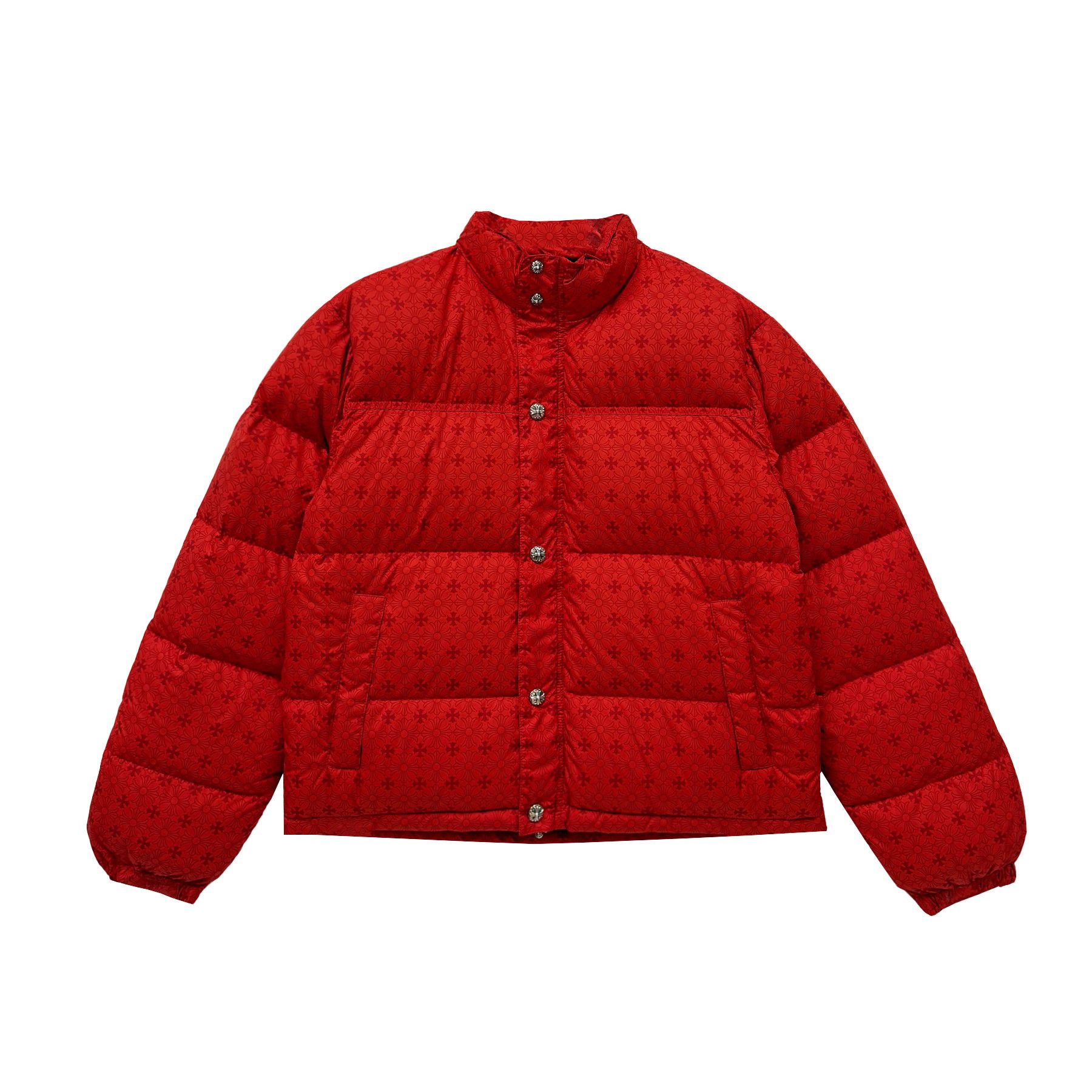 Chrome Hearts Red Monogram Cross Pattern Puffer Down Jacket, Men's