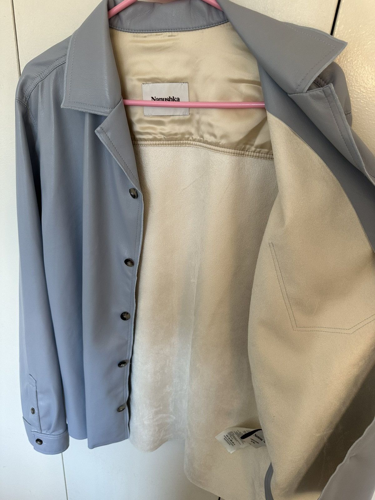 Nanushka Pastel Blue Vegan Leather Shirt Size US M / EU 48-50 / 2 - 2 Thumbnail