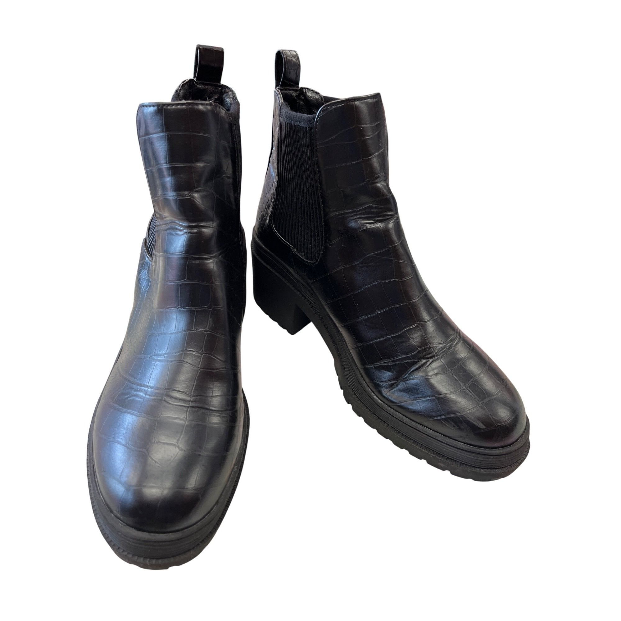 Topshop Topshop Womens Black Croc Embossed Chelsea Boots Sz 7.5 SKU Size US 7.5 / IT 37.5 - 17 Thumbnail