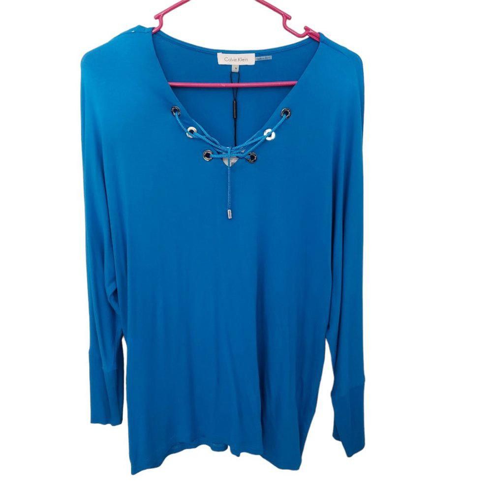 Calvin Klein CT215 NWT Ladies Calvin Klein Turquoise Long Sleeve Blouse M Size M / US 6-8 / IT 42-44 - 1 Thumbnail