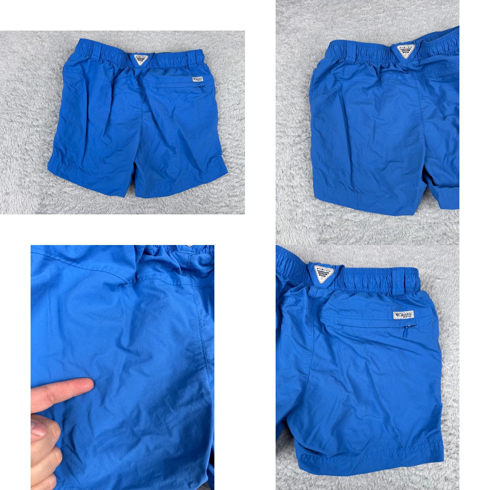 Vintage Columbia Men Shorts Small Blue PFG Nylon Cotton Elastic Waist Cargo Pocket Inseam 5in Size US 29 - 9 Thumbnail
