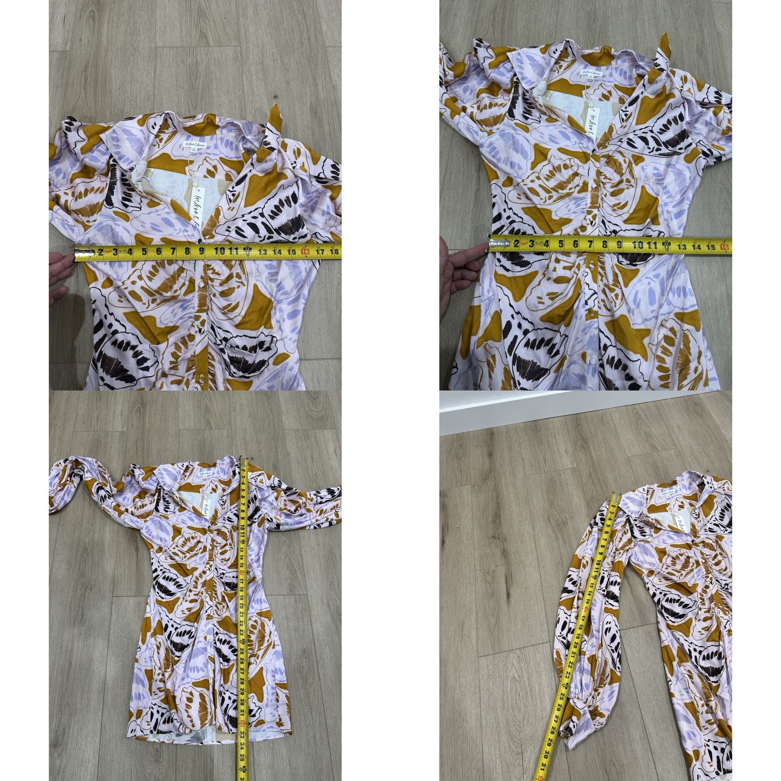 For Love & Lemons For Love & Lemons M Esmeralda Mini Dress Butterfly Ruched Long Sleeve V-Neck Satin Multicolor Floral Dress Short Women M Size M / US 6-8 / IT 42-44 - 8 Thumbnail