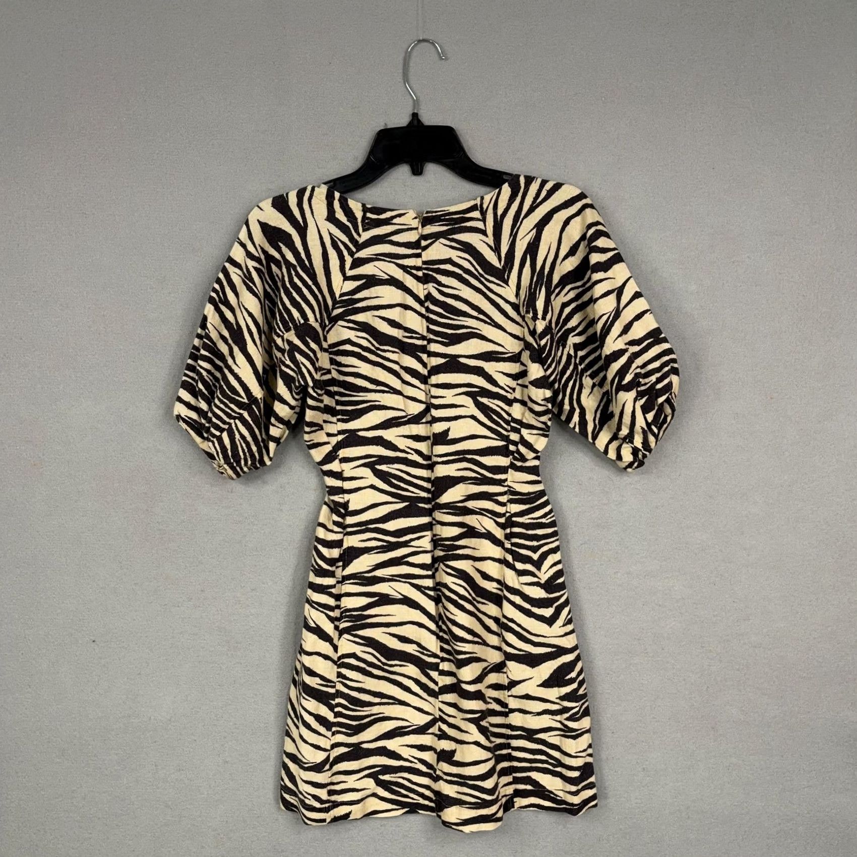 NICHOLAS VINTAGE Nicholas Dress Womens US 2 Beige Zebra Print Puff Sleeve Linen Mini Shift Shirt Girls Size XS / US 0-2 / IT 36-38 - 6 Thumbnail
