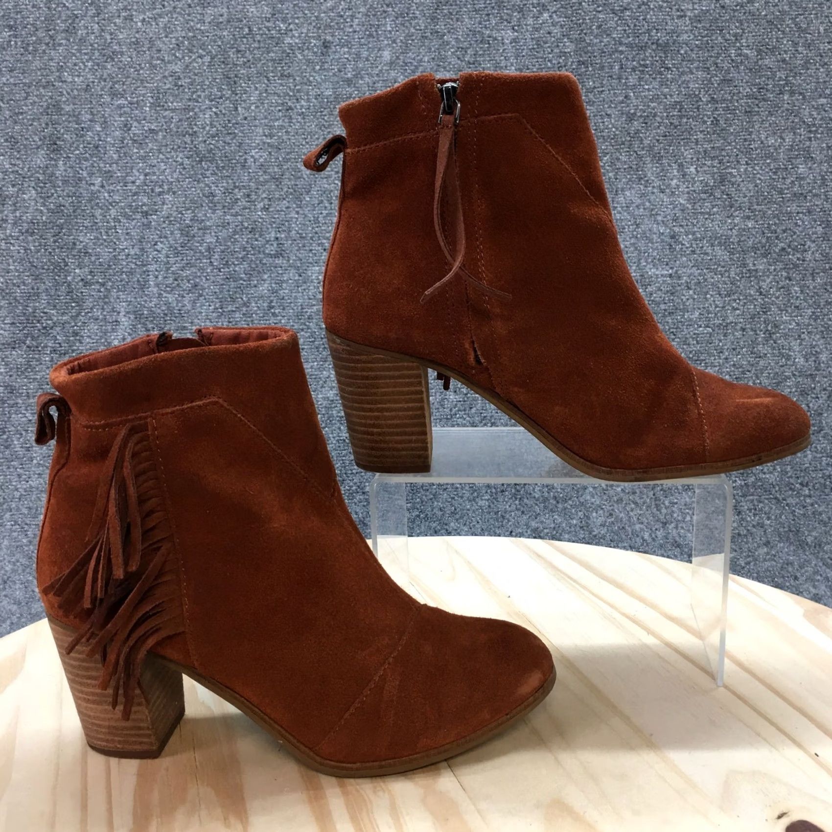 Toms TOMS Lunata Fringe Zip Ankle Bootie Brown Suede Heels Boots Womens 8.5 Foo d 3" Heel Casual Size US 9 / IT 39 - 2 Thumbnail