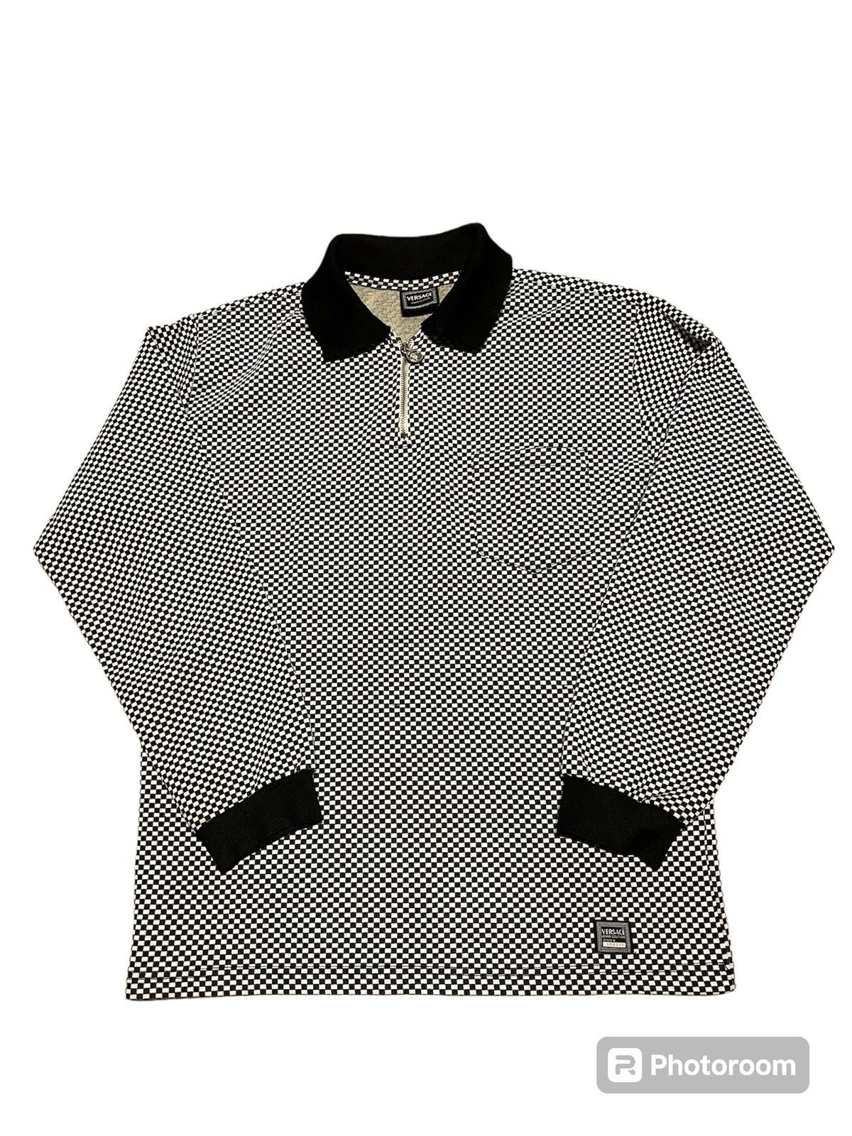 Vintage 1/4 ZIP Versace jeans couture checkerboard trailer park boys