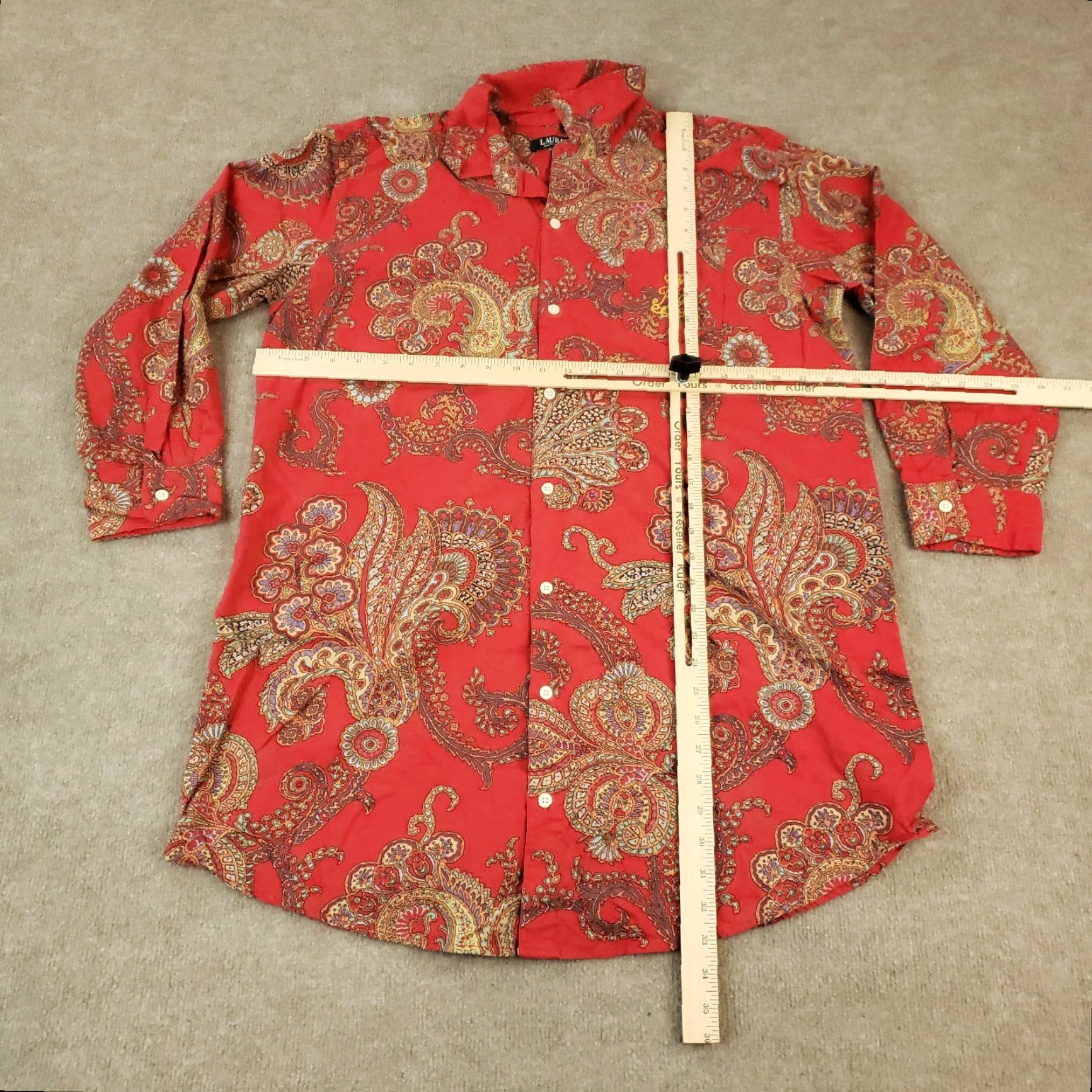 Ralph Lauren Lauren Ralph Lauren Red Paisley Button Up Long Sleeve Sleepwear Shirt Womens Large Cotton Size L / US 10 / IT 46 - 2 Thumbnail