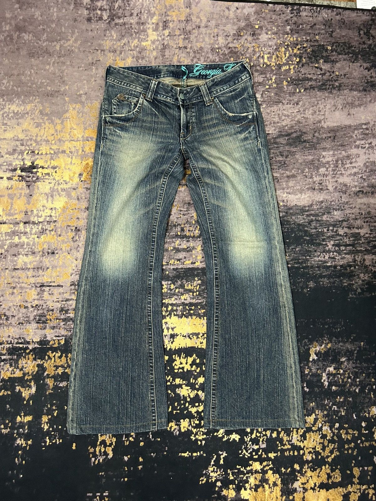 Japanese Brand Georgia Love Mud Wash Flare Pants Size US 30 / EU 46 - 4 Thumbnail